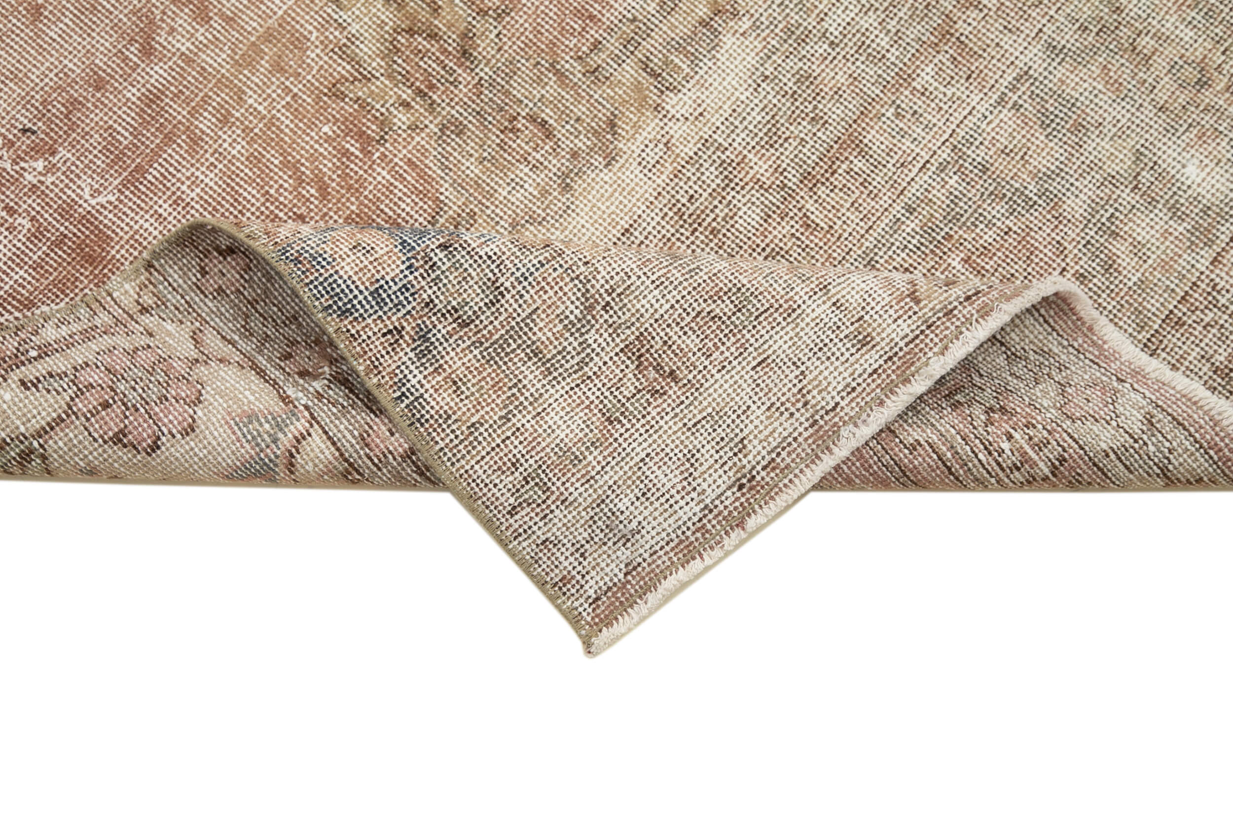 Handmade Area Rug – Overdyed Wool Vintage Cotton Rug 2'10''x10'7'' Soft Beige