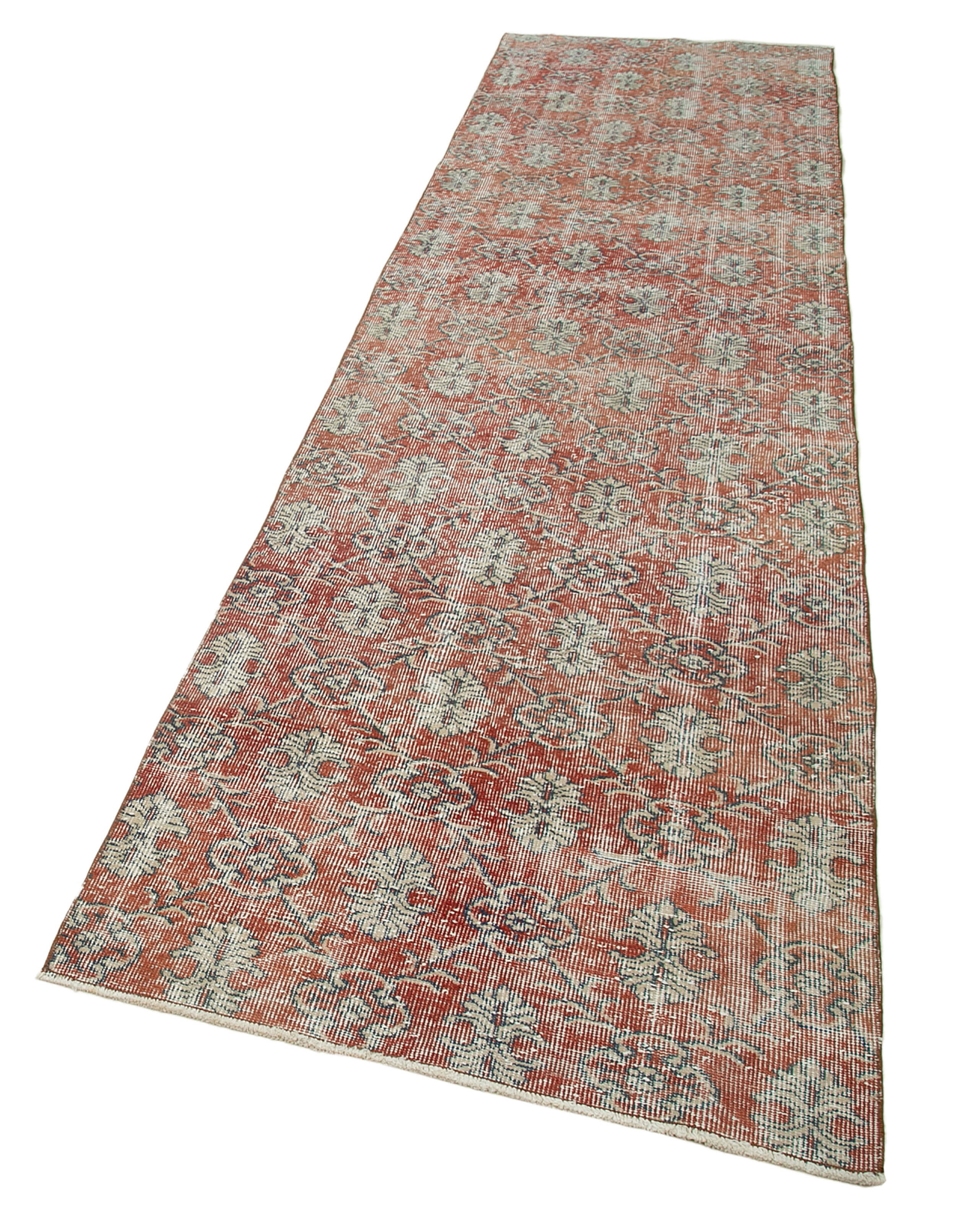 Vintage Wool Area Rug - Handmade Cotton Rug 3x11 Overdyed Red Carpet