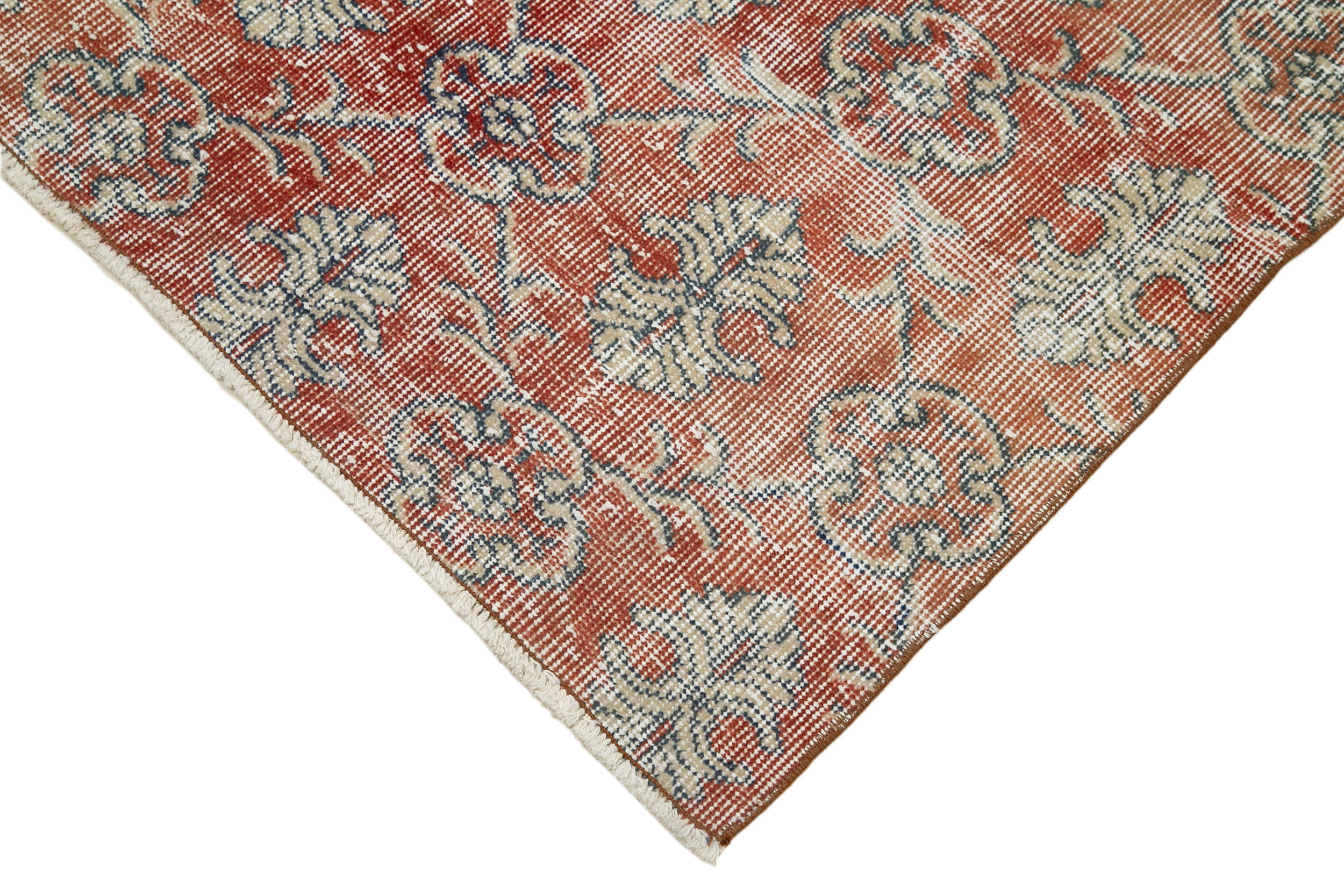 Vintage Wool Area Rug - Handmade Cotton Rug 3x11 Overdyed Red Carpet