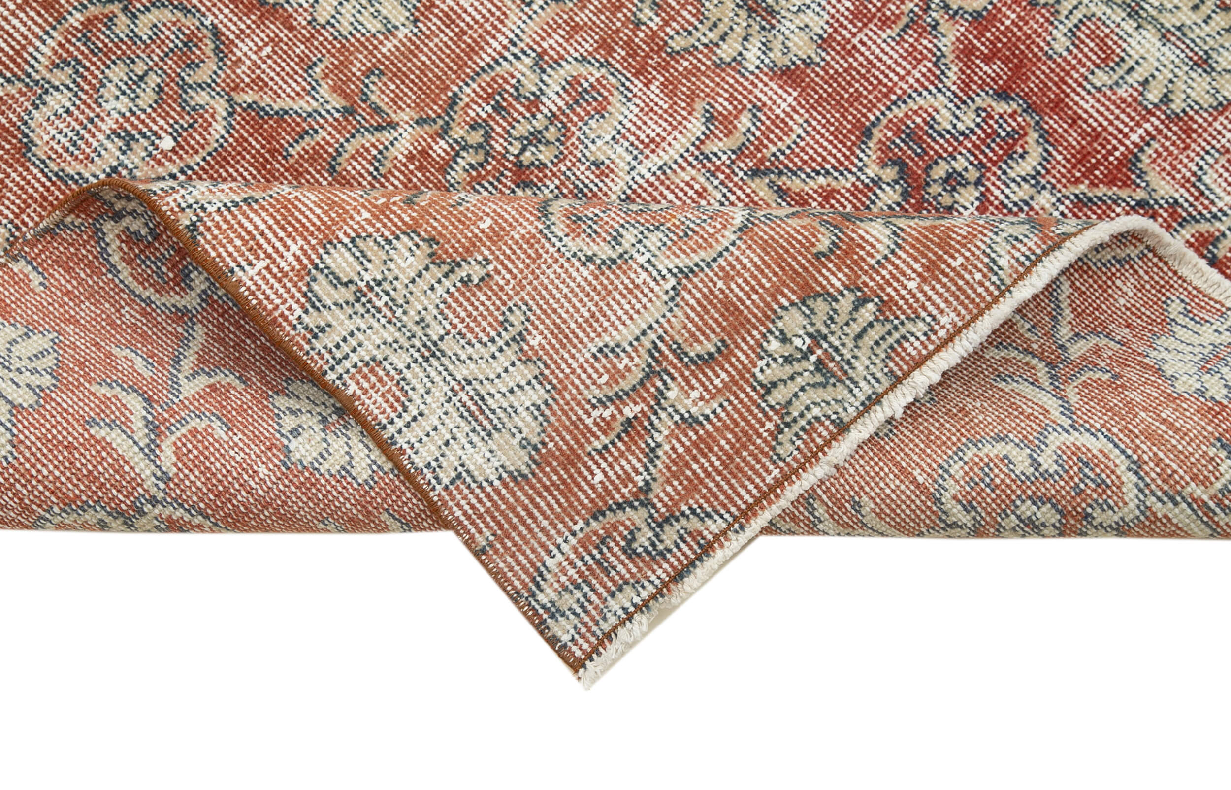 Vintage Wool Area Rug - Handmade Cotton Rug 3x11 Overdyed Red Carpet