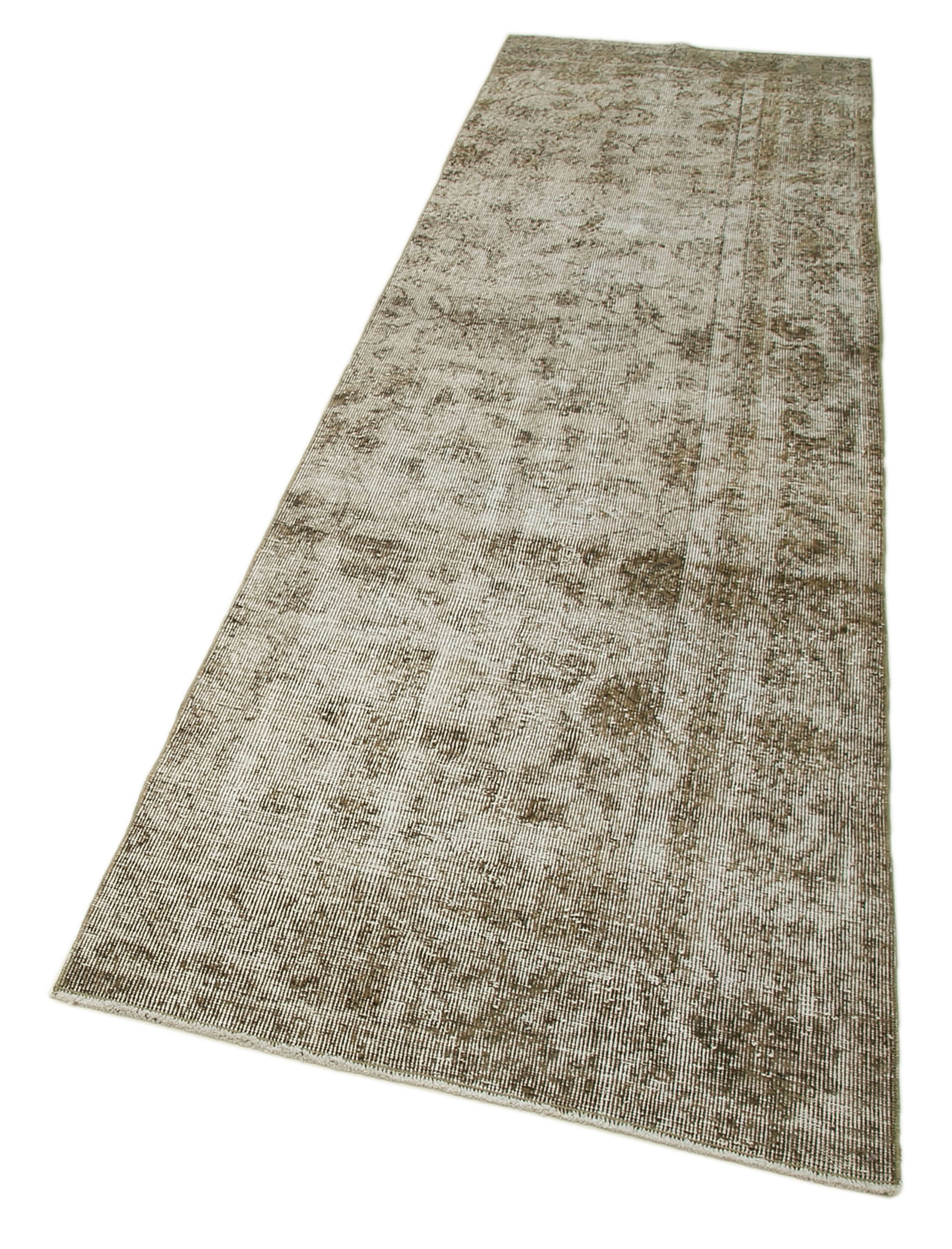 Handmade Area Rug - Overdyed Vintage Cotton Wool Rug 2'10''x9'9'' Beige Neutral Tone