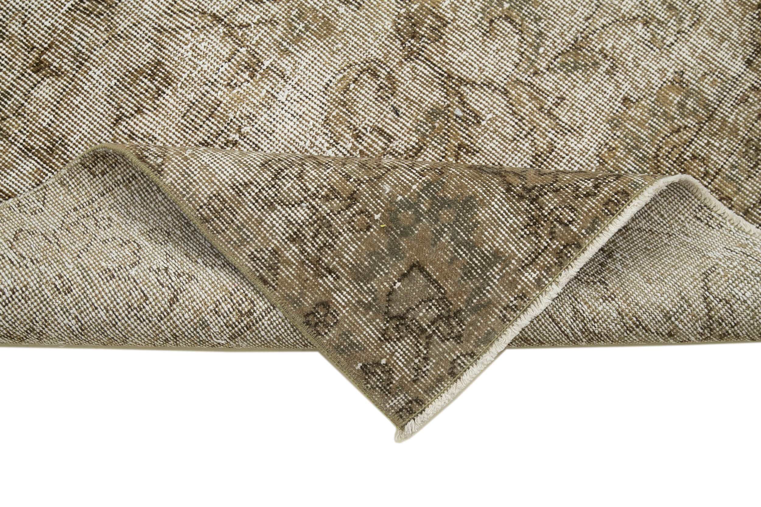 Handmade Area Rug - Overdyed Vintage Cotton Wool Rug 2'10''x9'9'' Beige Neutral Tone