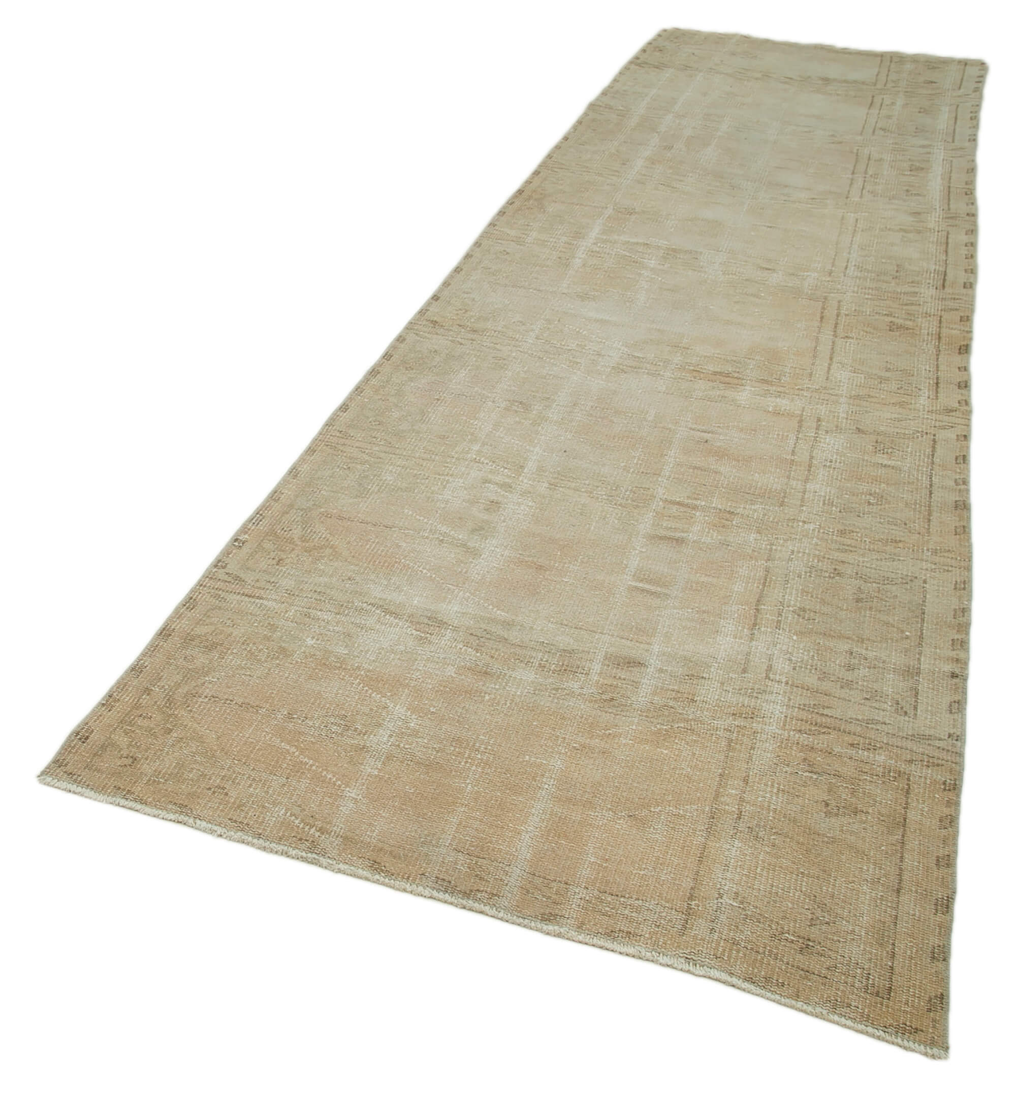 Handmade Area Rug – Beige Vintage Cotton Wool Turkish Hand Knotted Carpet 4x14