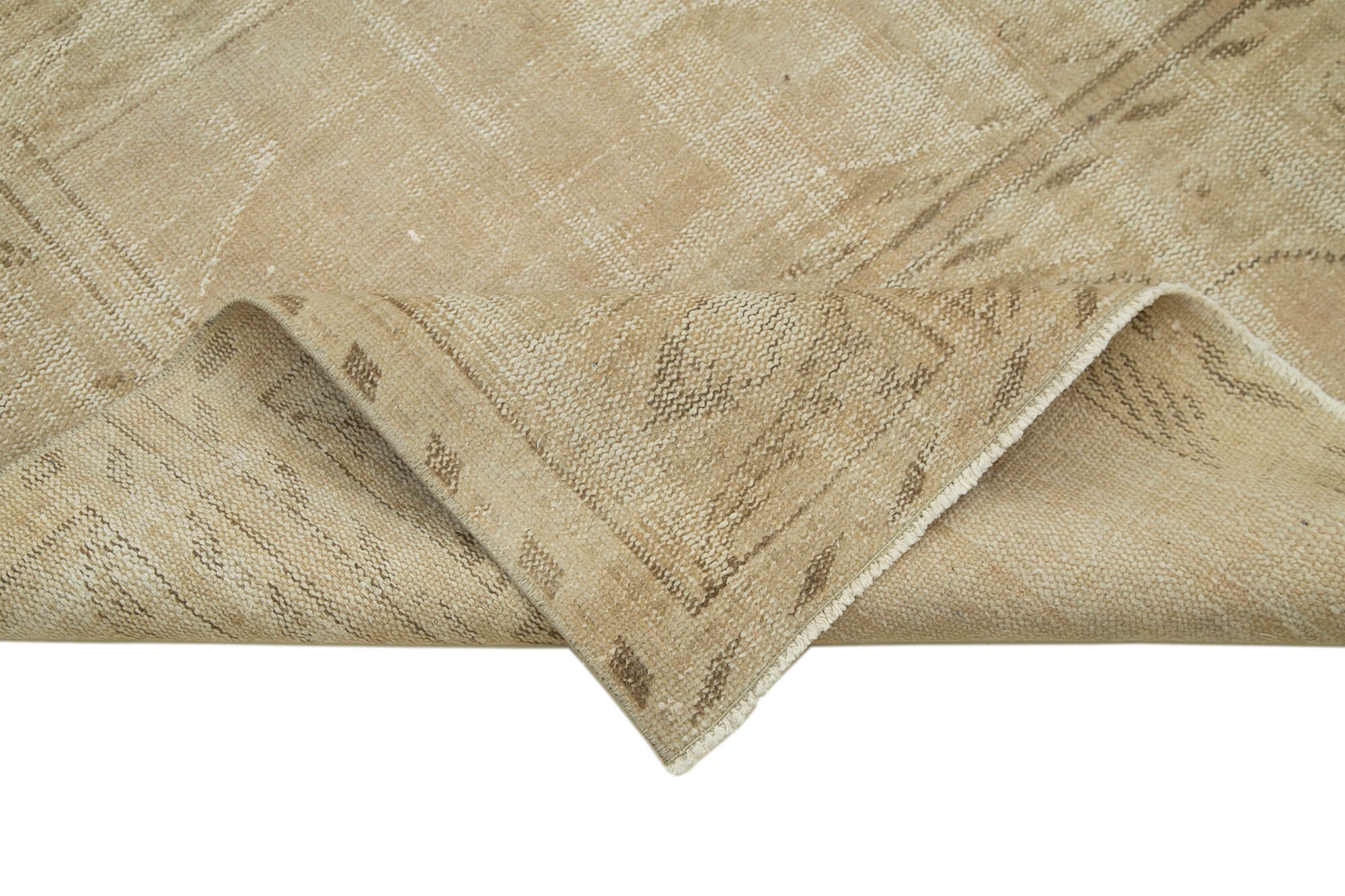 Handmade Area Rug – Beige Vintage Cotton Wool Turkish Hand Knotted Carpet 4x14