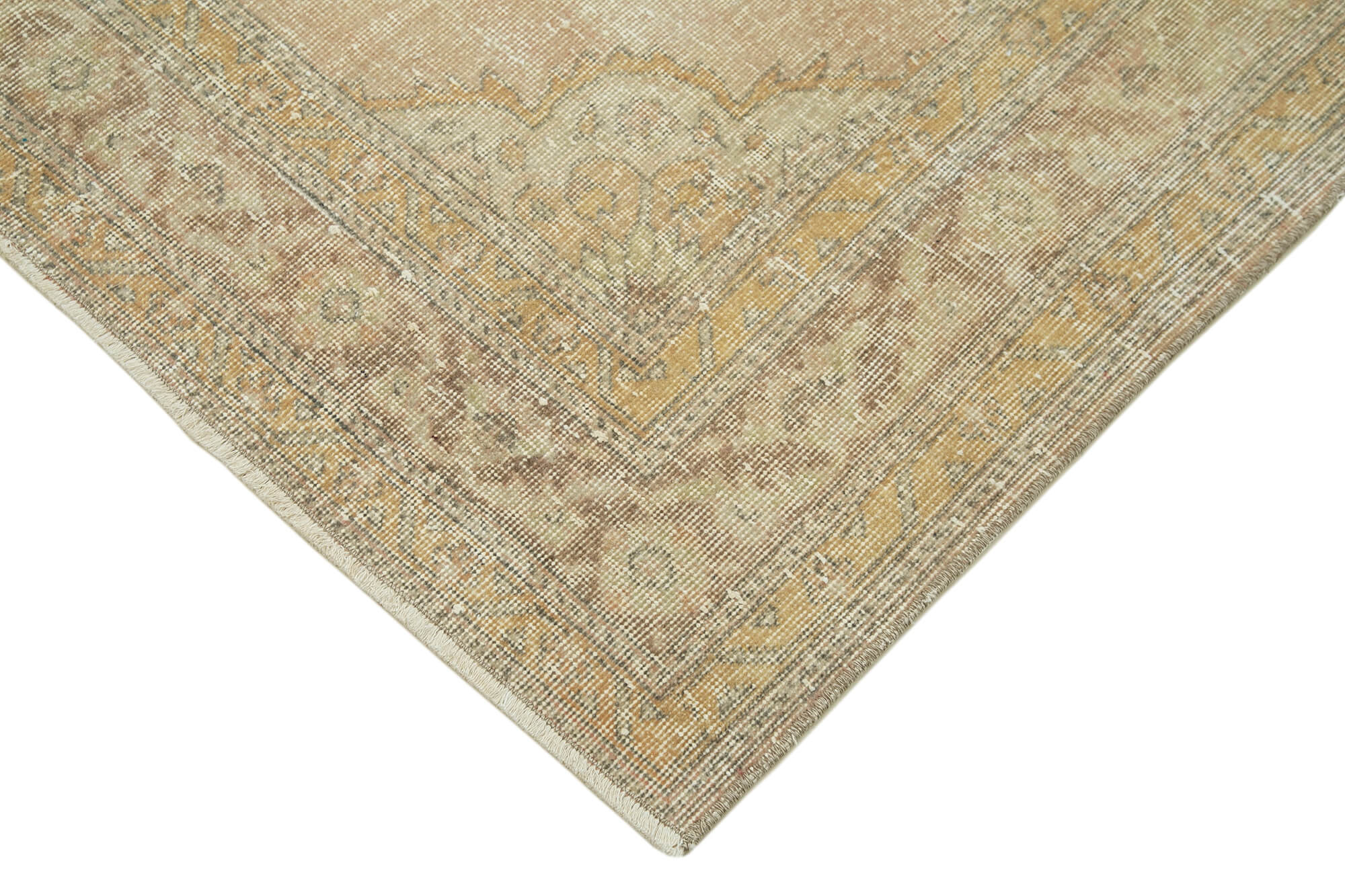 Handmade Vintage Area Rug - Beige Cotton Wool Turkish Rug 4'9'' x 12'10''