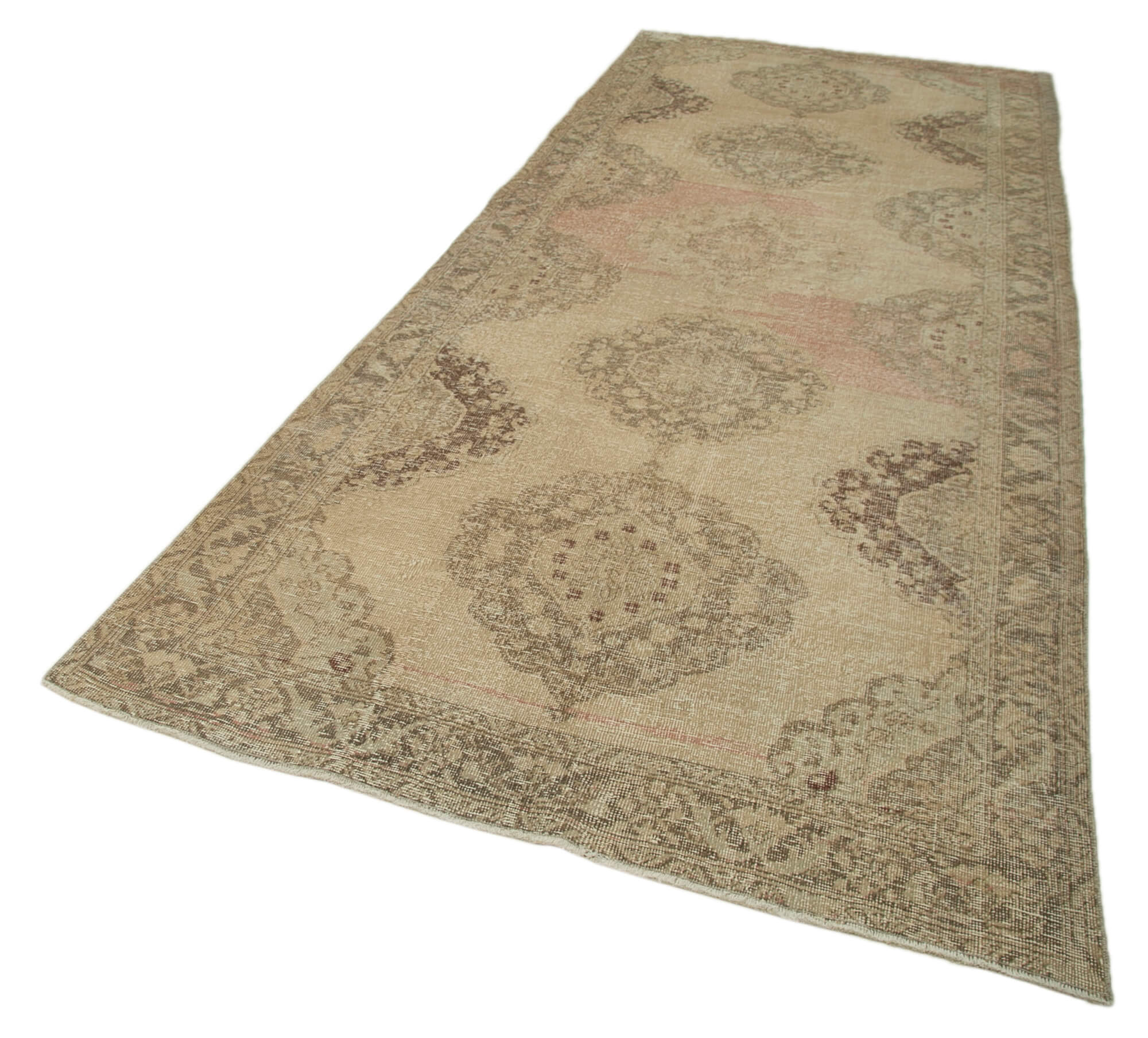 Vintage Cotton Wool Rug – Handmade Area Rug 5'0'' x 12'9'' Beige Turkish Carpet