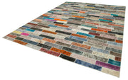 Handmade Wool Area Rug | Pink Patchwork Area Rug with Durable Cotton Wool Base 9'11''x13'1''