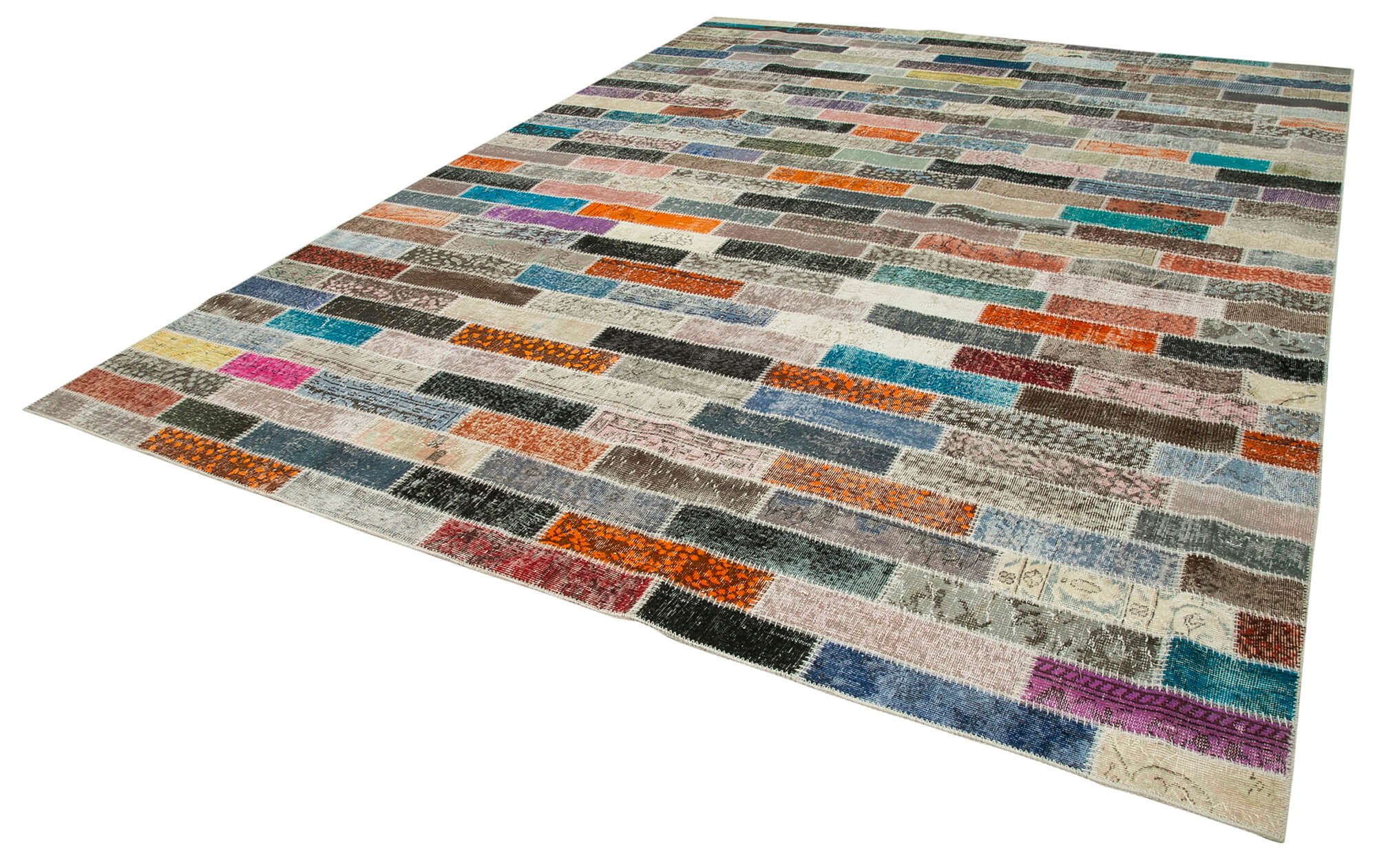 Handmade Wool Area Rug | Pink Patchwork Area Rug with Durable Cotton Wool Base 9'11''x13'1''