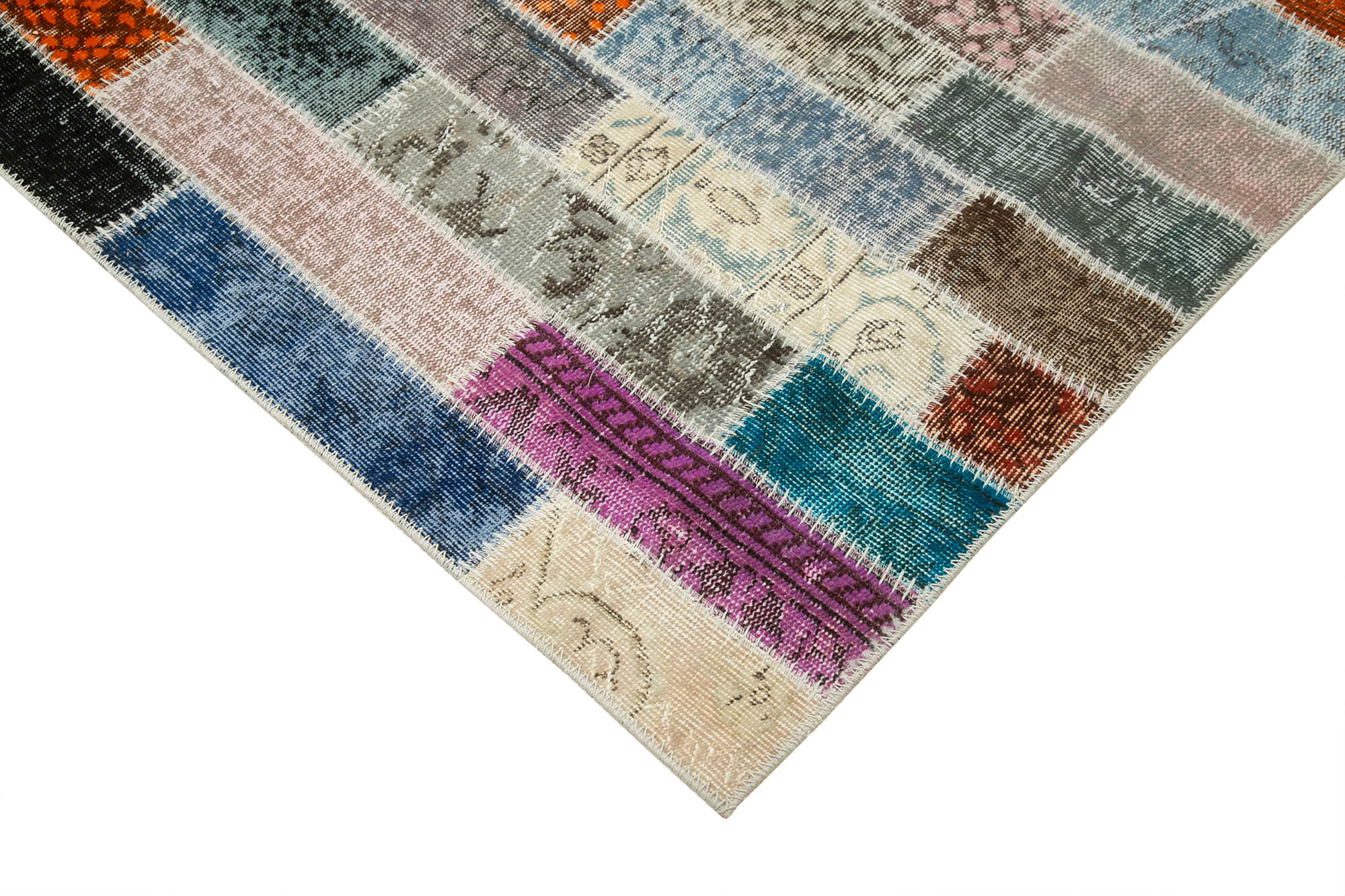 Handmade Wool Area Rug | Pink Patchwork Area Rug with Durable Cotton Wool Base 9'11''x13'1''