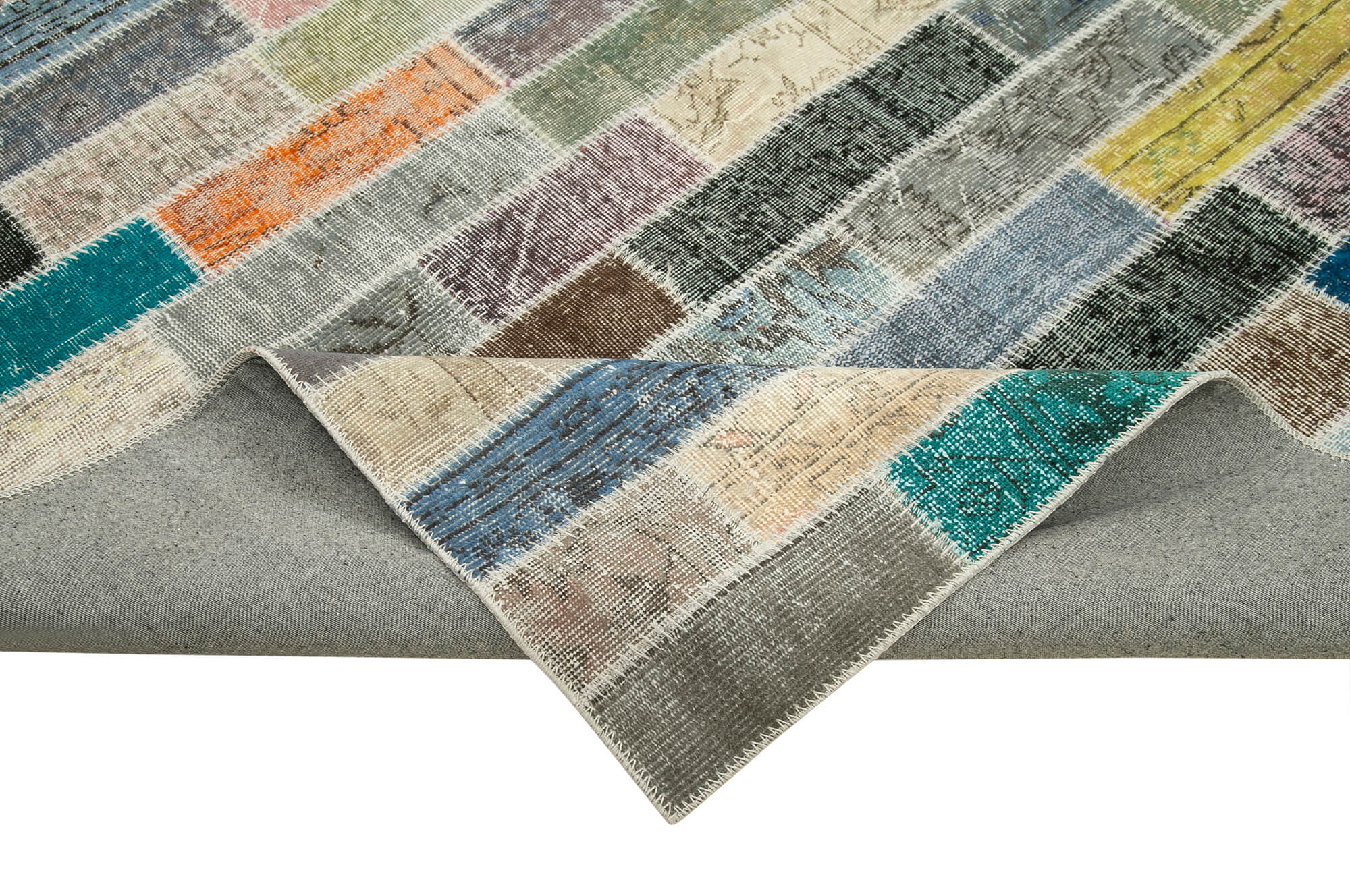 Handmade Wool Area Rug | Pink Patchwork Area Rug with Durable Cotton Wool Base 9'11''x13'1''