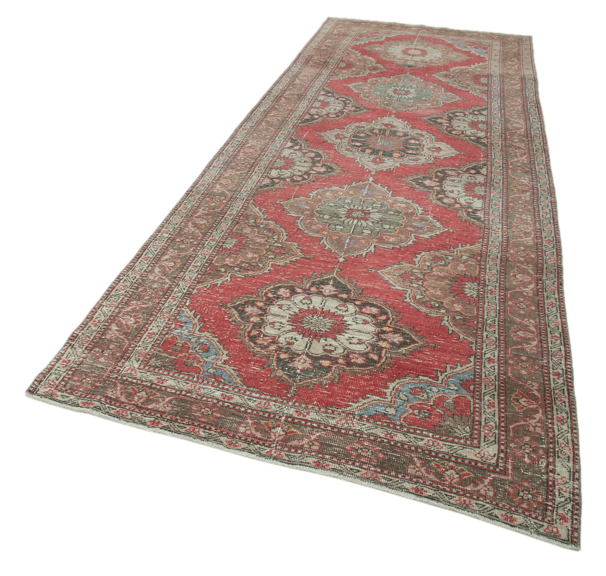 Handmade Vintage Area Rug – Beige Cotton Wool Turkish Wool Rug 4'9''x12'10''