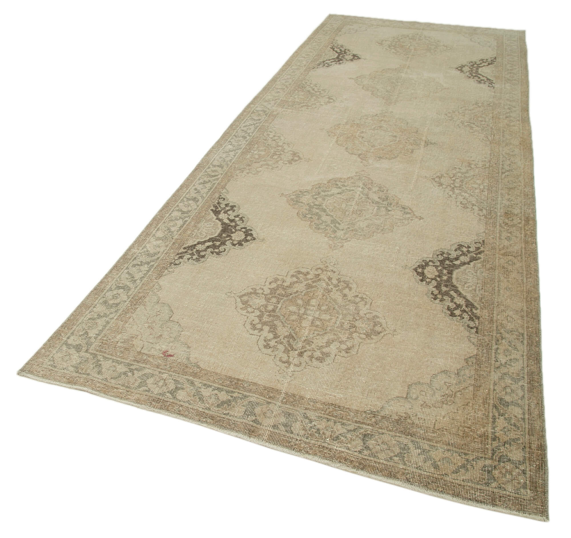 Handmade Vintage Area Rug - Beige Cotton Wool Classic Vintage Carpet 4'7'' x 12'2''