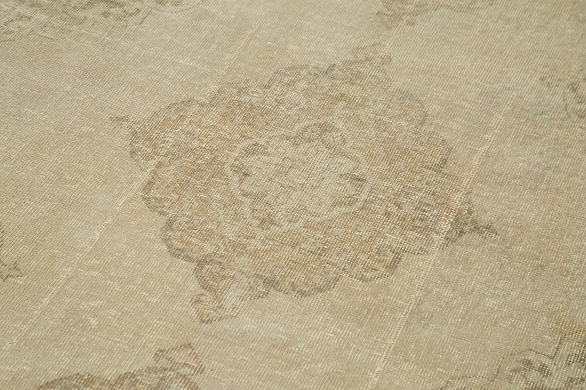 Handmade Vintage Area Rug - Beige Cotton Wool Classic Vintage Carpet 4'7'' x 12'2''