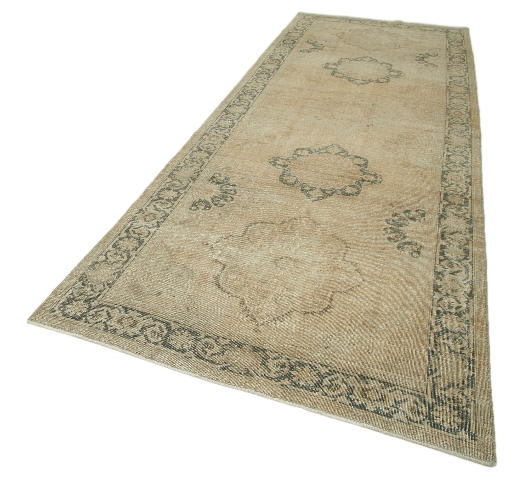Vintage Cotton Wool Rug – Handmade Area Rug | Turkish Hand Knotted Carpet 4'8'' x 13'0'' Beige