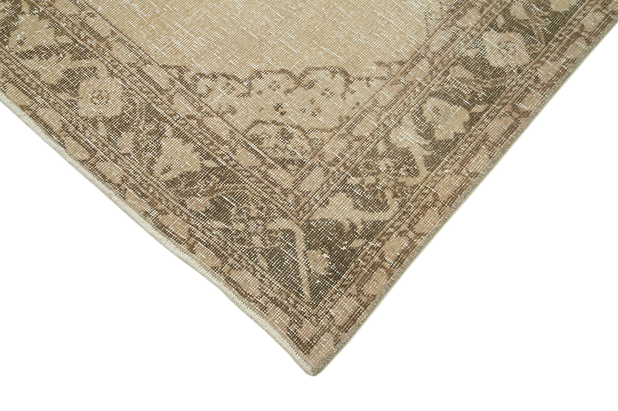 Handmade Vintage Area Rug – Beige Cotton Wool Blend, Classic Turkish Wool Rug 4'10"x13'1"