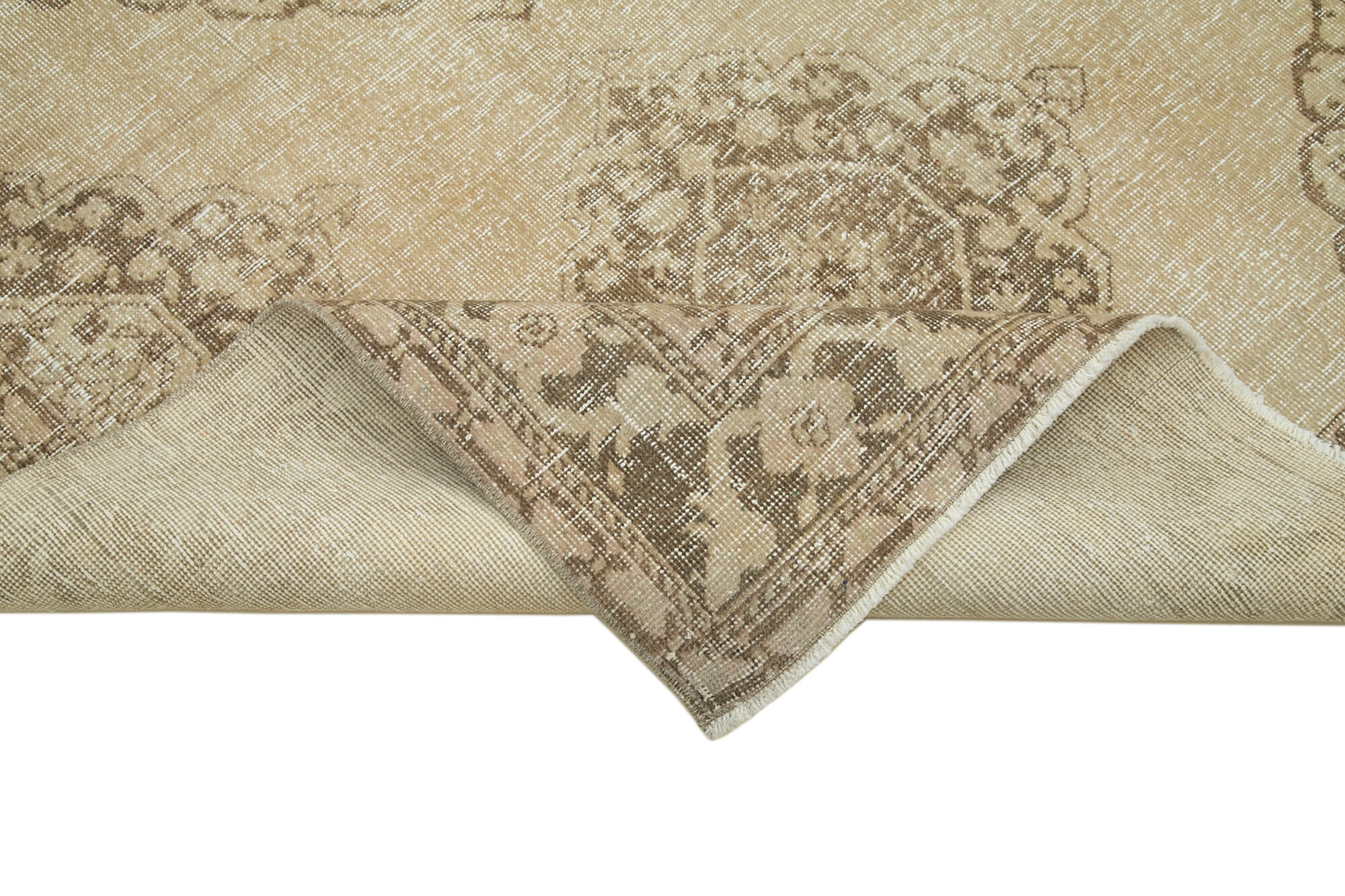 Handmade Vintage Area Rug – Beige Cotton Wool Blend, Classic Turkish Wool Rug 4'10"x13'1"