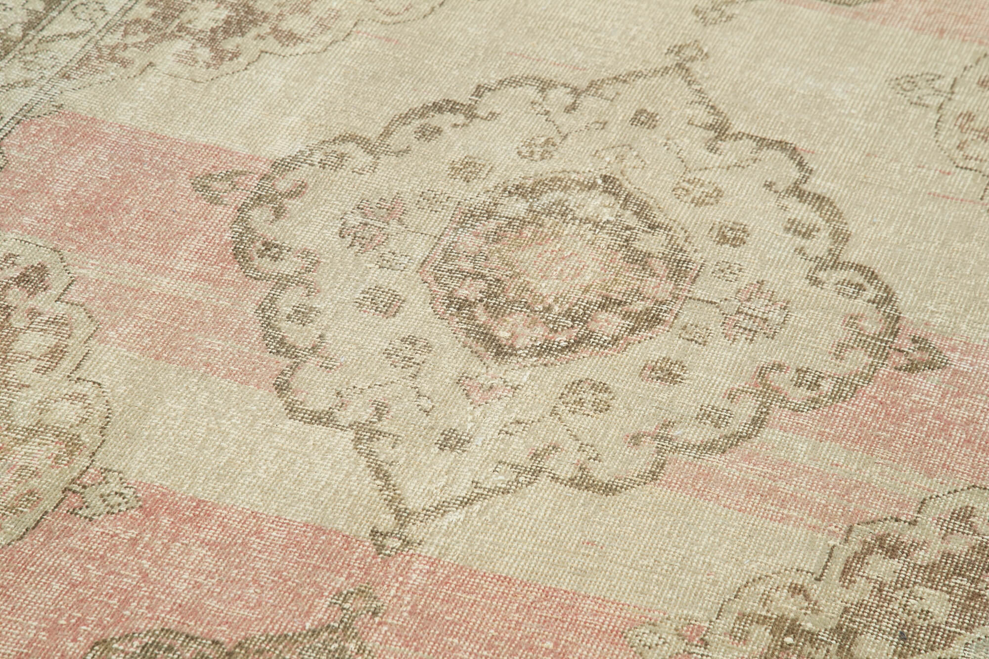 Handmade Vintage Area Rug – Beige Cotton Wool Soft Wool Carpet 4'6'' x 12'7''