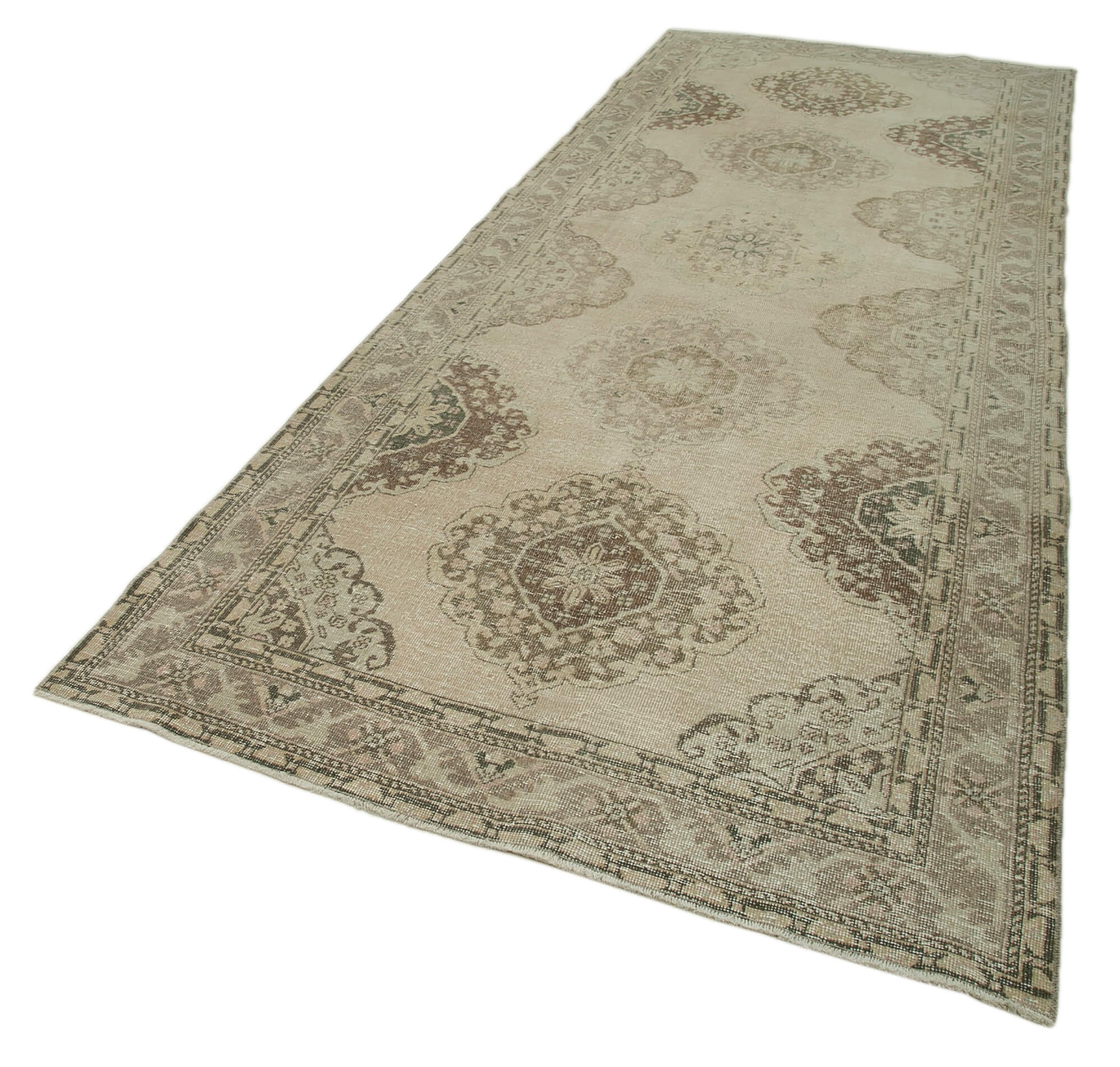 Vintage Cotton Wool Rug – Hand Woven Beige Wool Carpet With Soft Texture 4'9''x12'10''