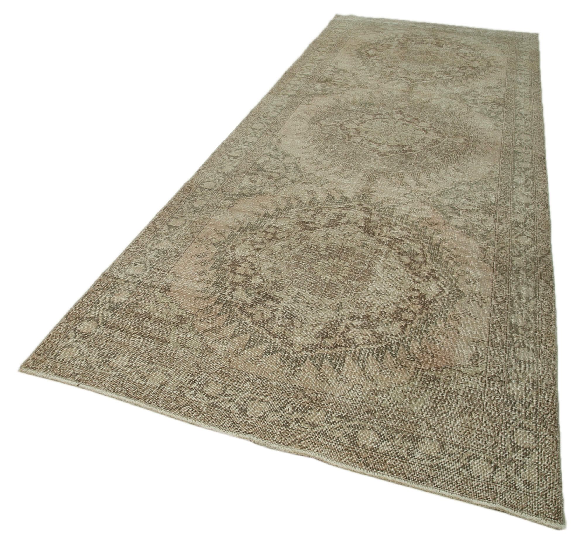 Handmade Wool Area Rug - Beige Vintage Cotton Rug 4'11'' x 13'3'' | Turkish Hand Knotted Carpet
