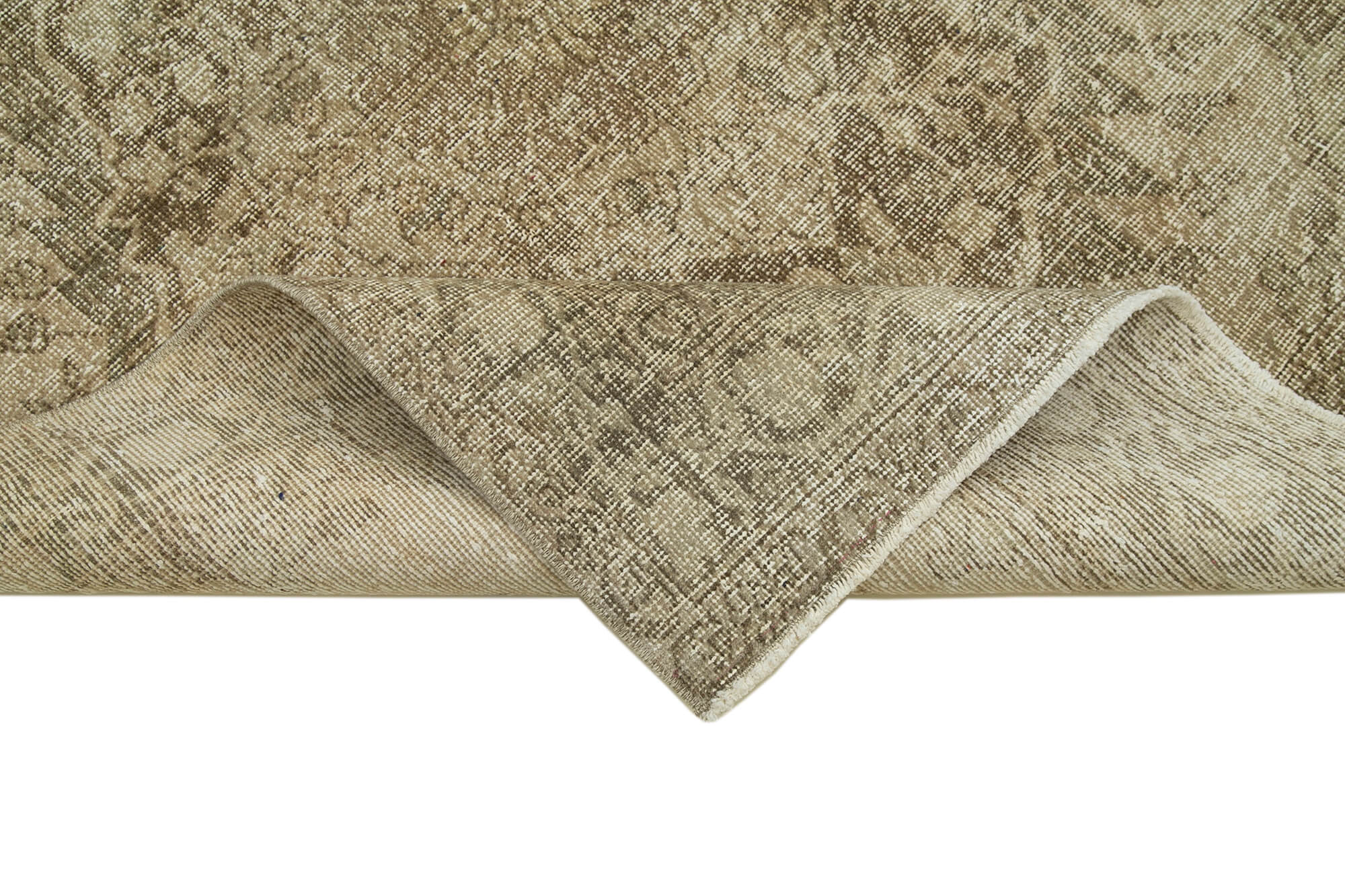 Handmade Wool Area Rug - Beige Vintage Cotton Rug 4'11'' x 13'3'' | Turkish Hand Knotted Carpet