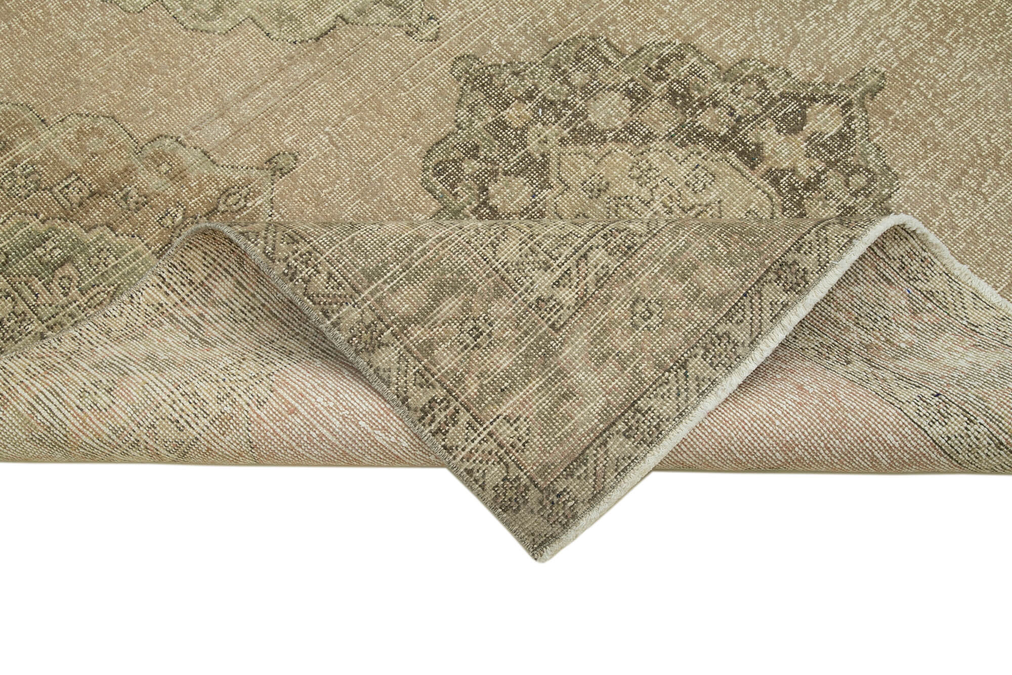 Vintage Cotton Wool Rug – Handmade Area Rug 5'0'' x 12'10'' Beige Wool Cotton Carpet