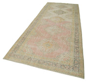 Handmade Vintage Area Rug - Beige Cotton Wool Turkish Classic Woven Carpet 4'9''x12'10''