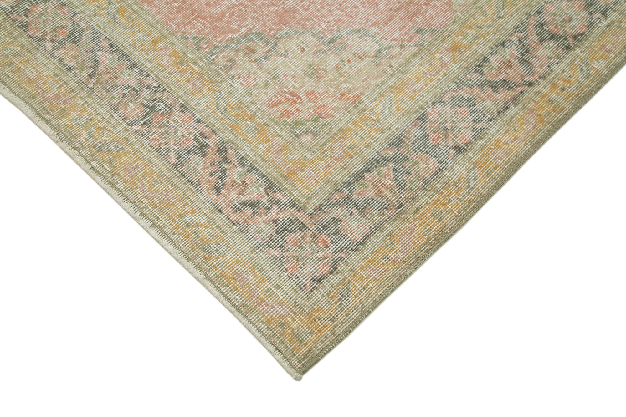 Handmade Vintage Area Rug - Beige Cotton Wool Turkish Classic Woven Carpet 4'9''x12'10''