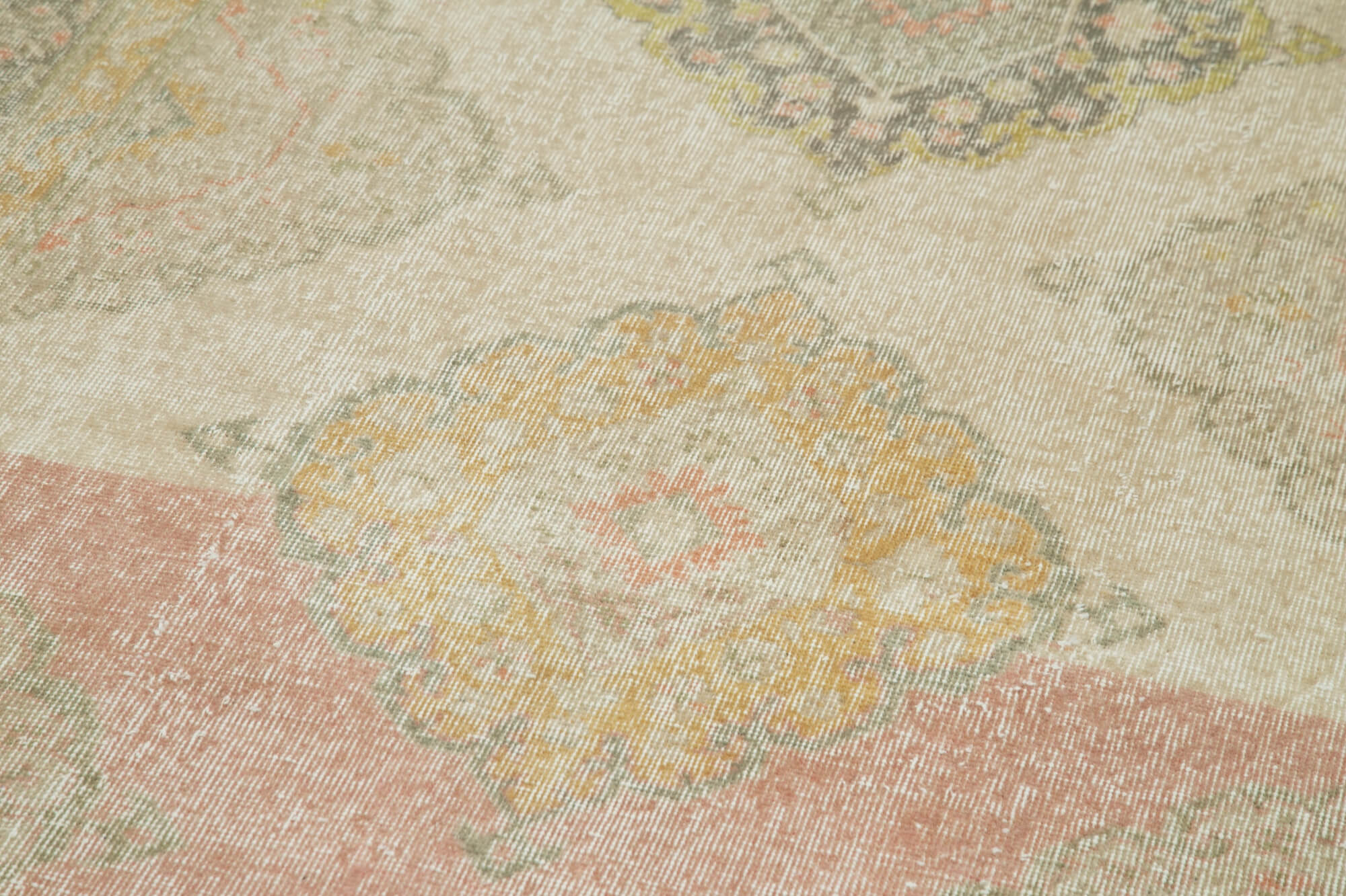 Handmade Vintage Area Rug - Beige Cotton Wool Turkish Classic Woven Carpet 4'9''x12'10''