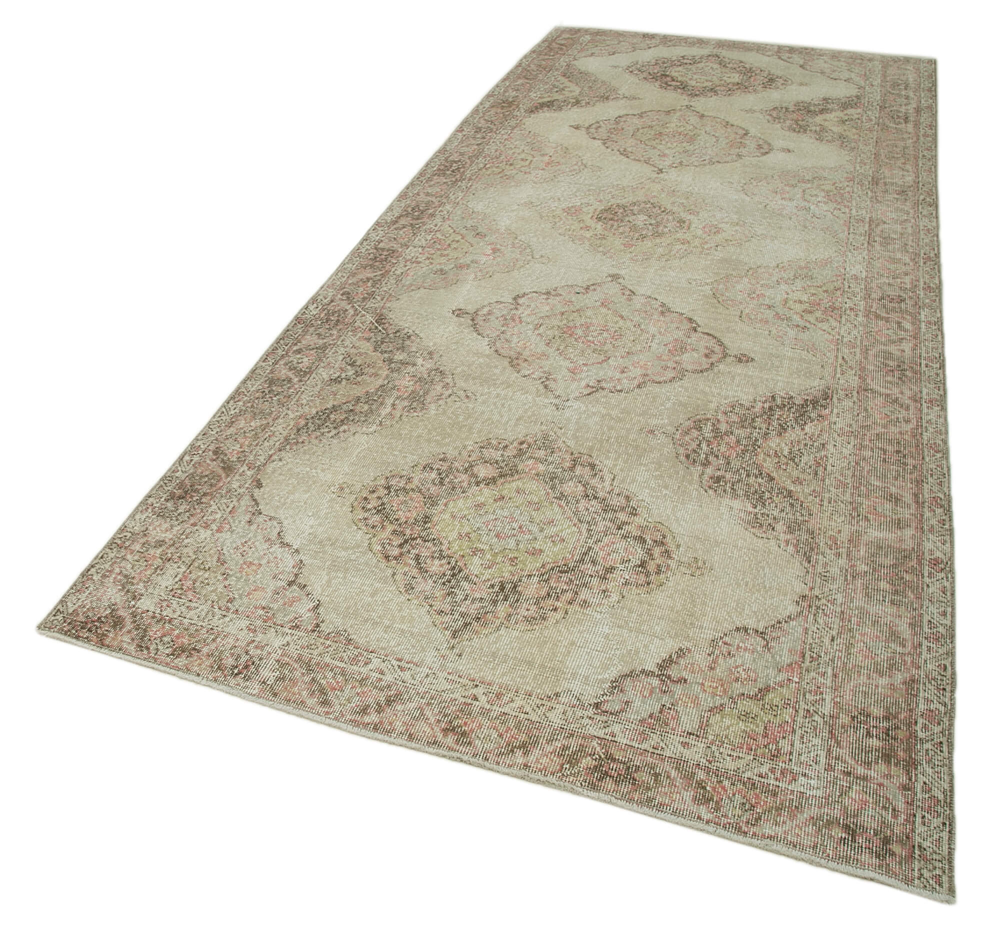 Handmade Vintage Area Rug - Zile Beige Wool Cotton Blend Soft Vintage Carpet 4'9"x12'