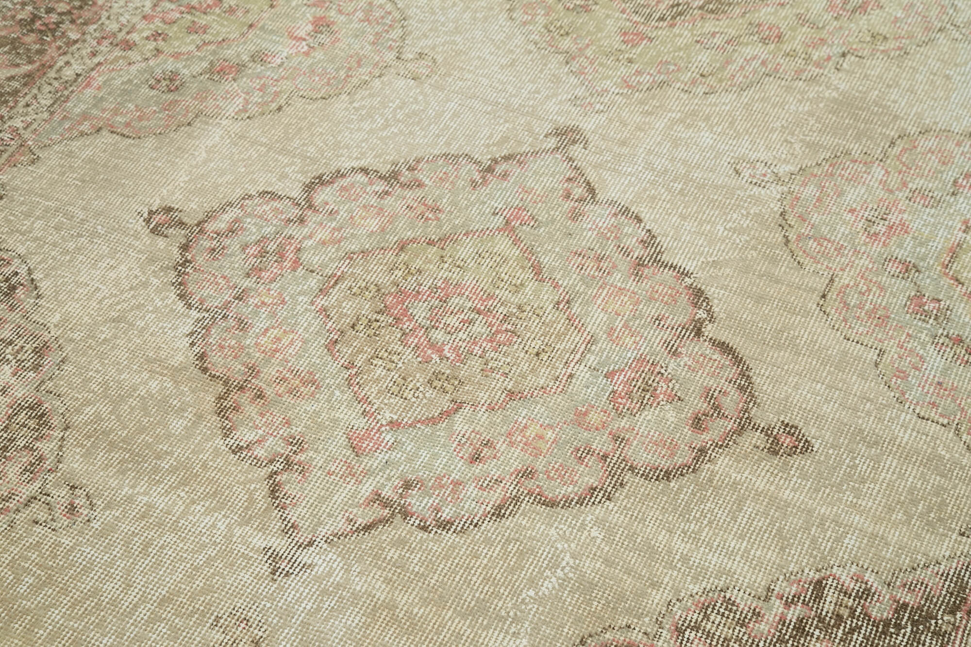 Handmade Vintage Area Rug - Zile Beige Wool Cotton Blend Soft Vintage Carpet 4'9"x12'