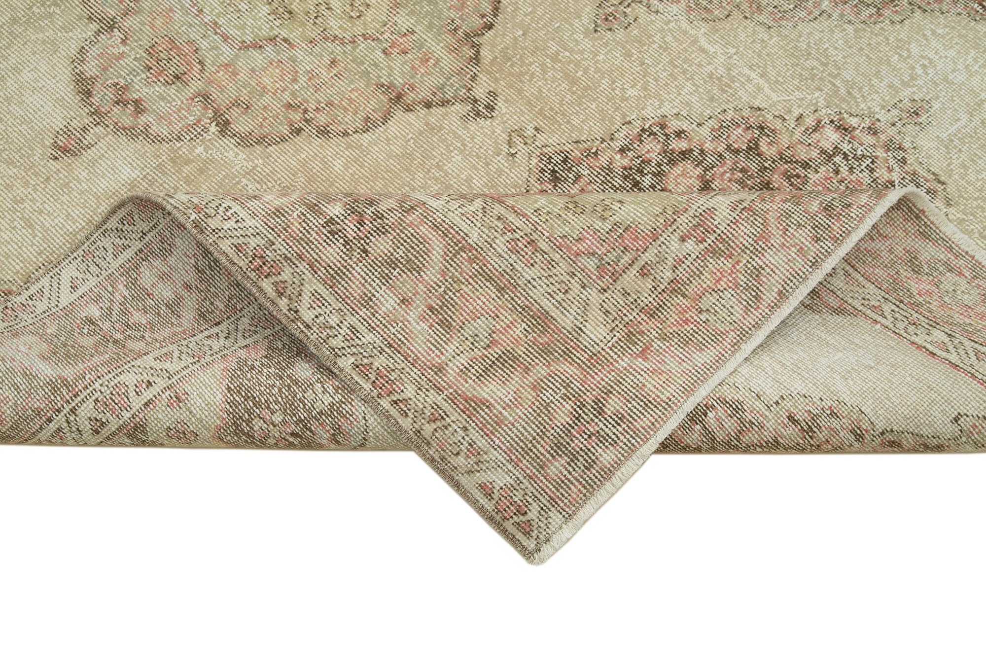 Handmade Vintage Area Rug - Zile Beige Wool Cotton Blend Soft Vintage Carpet 4'9"x12'