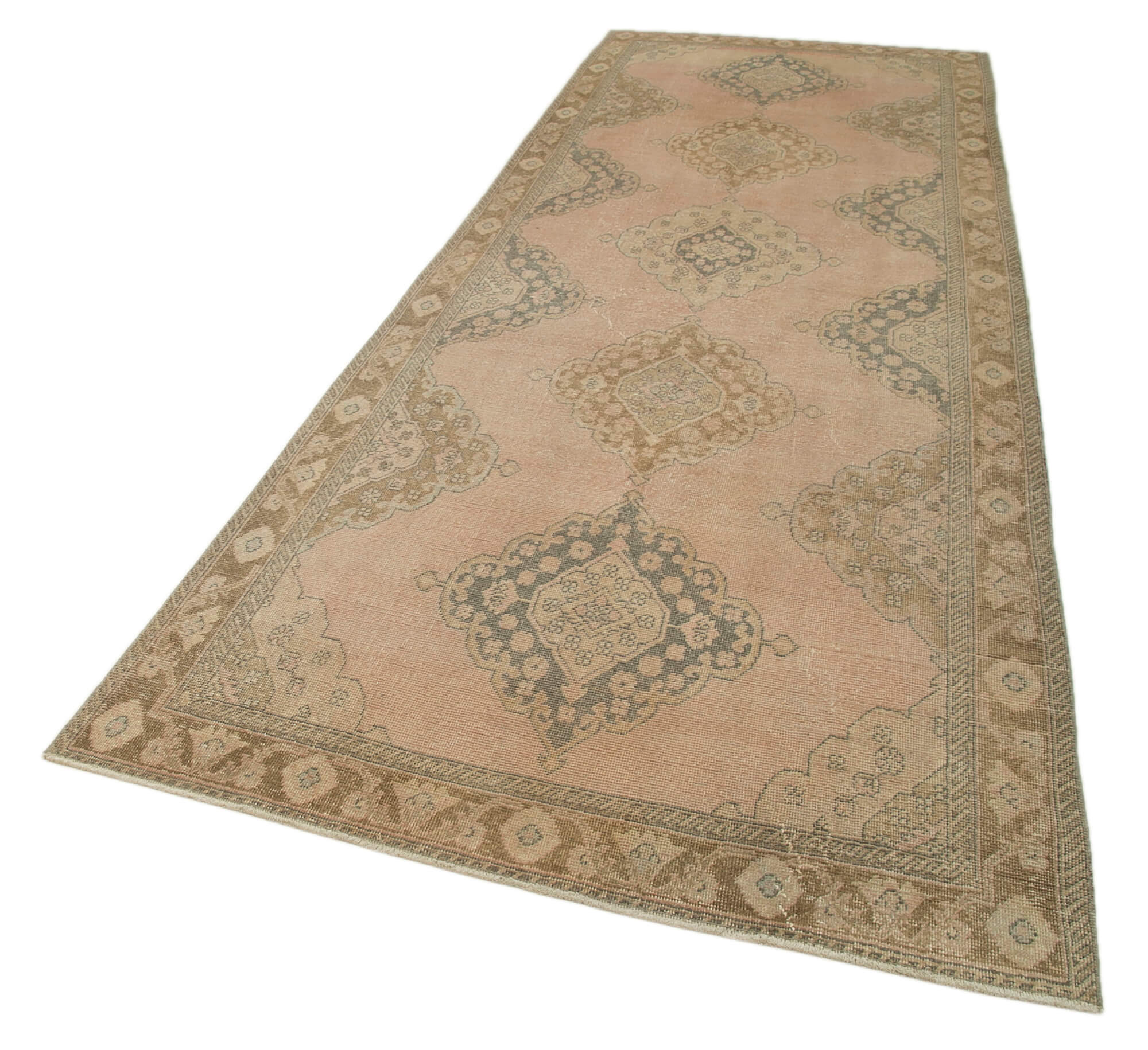 Handmade Wool Area Rug – Beige Wool Carpet | Vintage Cotton Rug 4'7'' x 12'10''