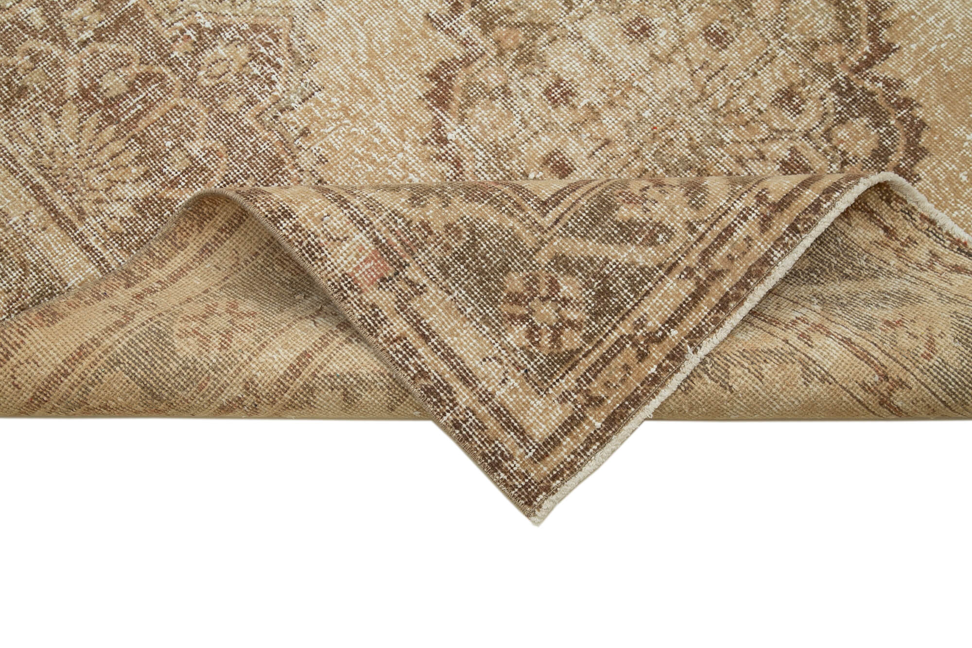 Handmade Wool Area Rug – Vintage Cotton Rug Beige 4'9'' x 12'4'' Durable Cotton Weave