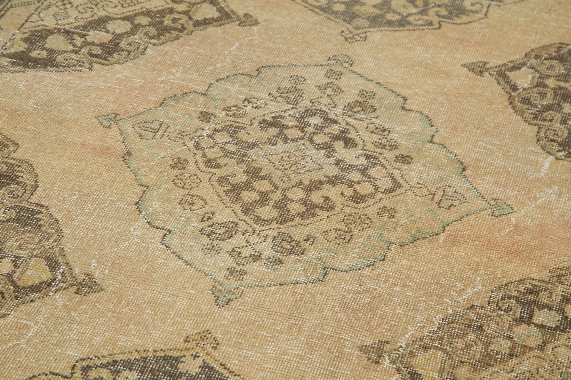 Vintage Cotton Wool Rug - Handmade Area Rug 4'9''x12'10'' Beige Wool Carpet