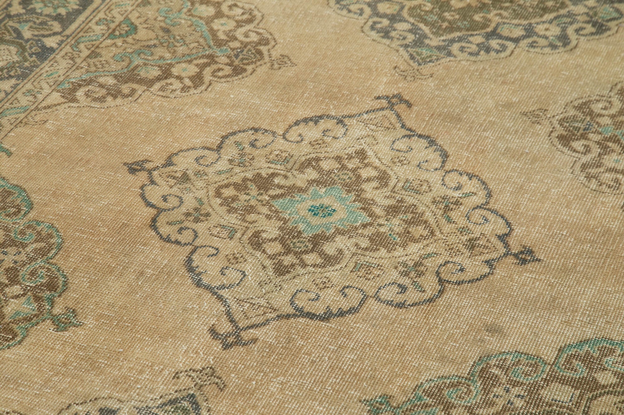 Handmade Wool Area Rug | Beige Vintage Cotton Wool Blend Rug 4'10''x12'10''