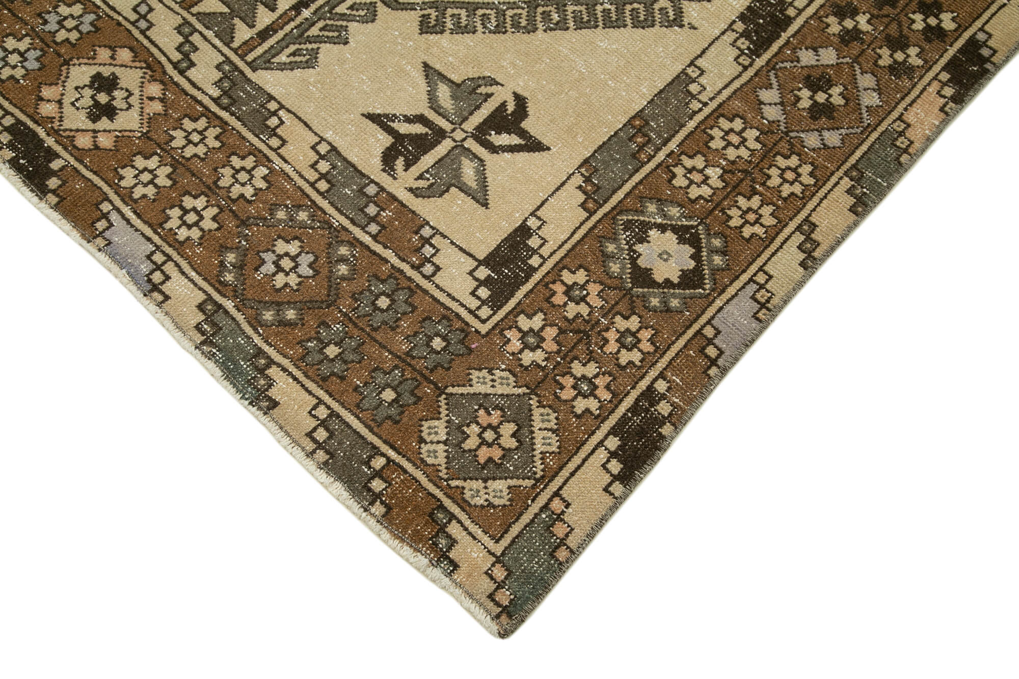 Handmade Vintage Area Rug – Beige Wool Cotton Rug 4'7'' x 12'8'' | Turkish Hand Knotted Carpet