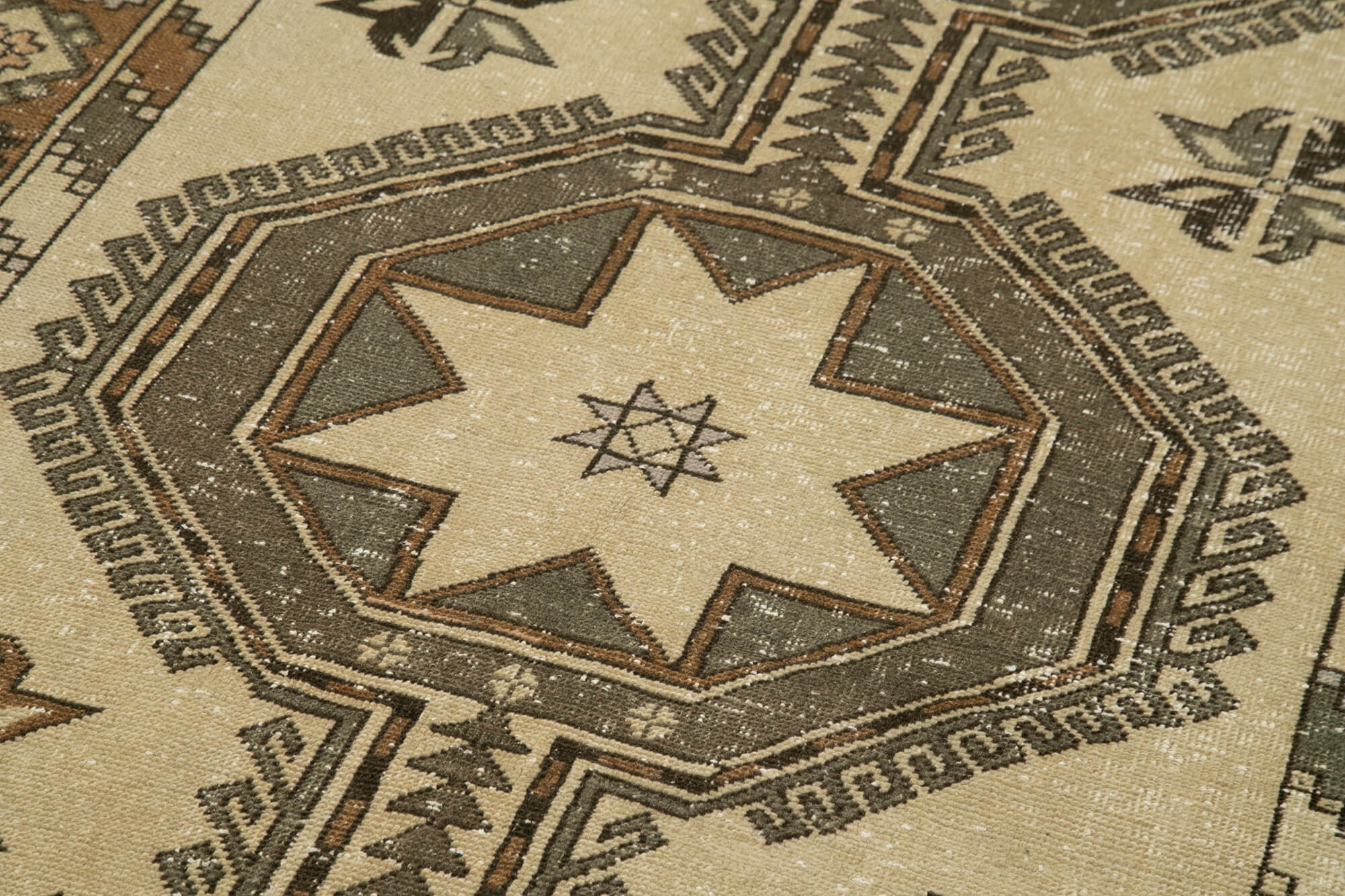 Handmade Vintage Area Rug – Beige Wool Cotton Rug 4'7'' x 12'8'' | Turkish Hand Knotted Carpet