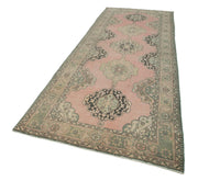 Handmade Vintage Area Rug - Beige Wool Carpet, Turkish Hand Knotted Cotton Blend 4'7''x12'8''
