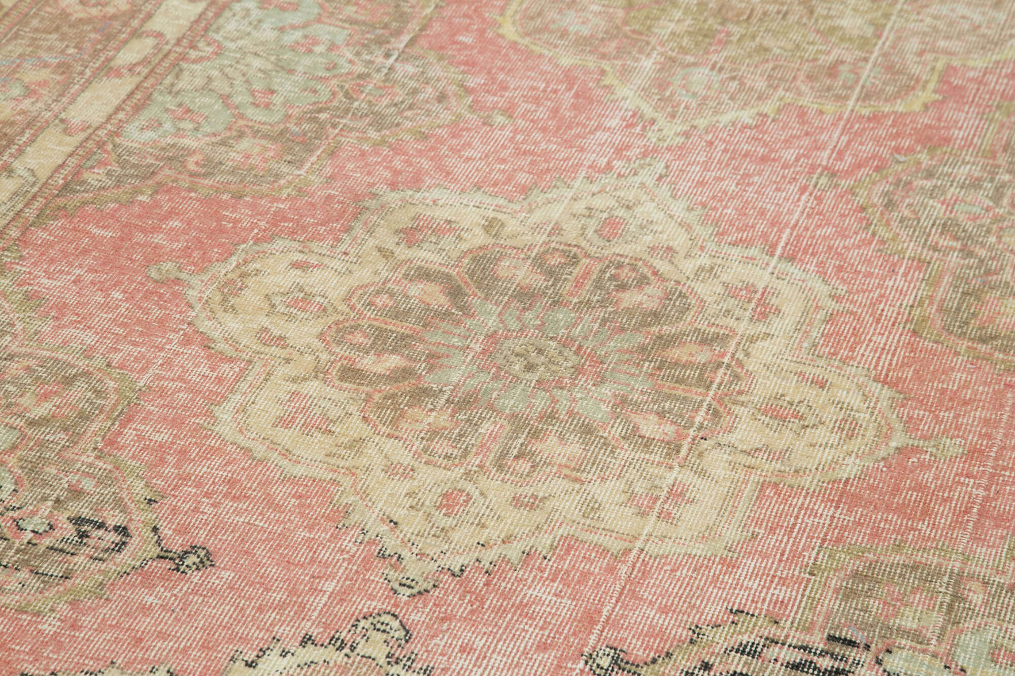 Vintage Cotton Wool Rug - Handmade Area Rug 4'8'' x 12'7'' Beige Turkish Wool Carpet