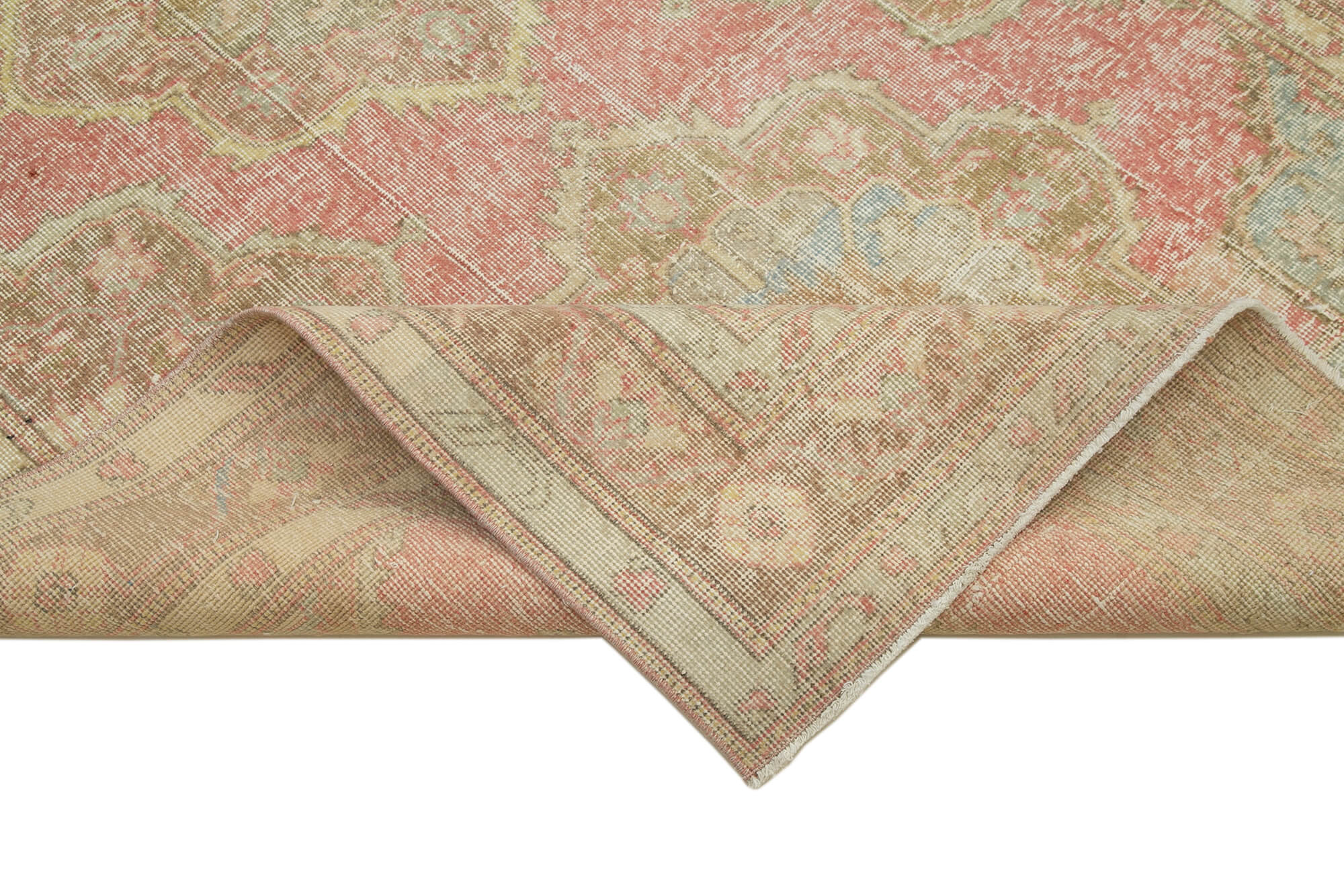 Vintage Cotton Wool Rug - Handmade Area Rug 4'8'' x 12'7'' Beige Turkish Wool Carpet