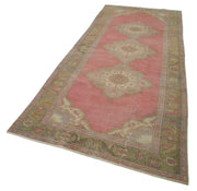 Handmade Vintage Area Rug - Beige Wool Carpet 4'6" x 10'10" Durable Cotton Weave