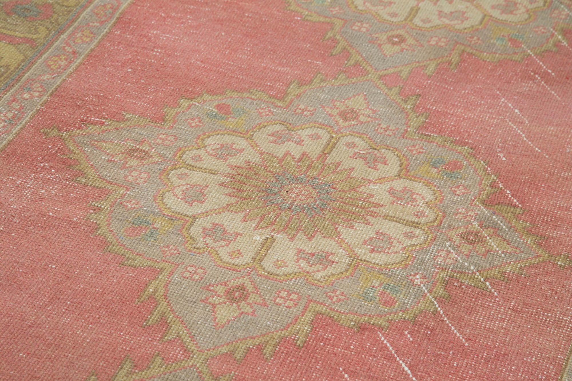 Handmade Vintage Area Rug - Beige Wool Carpet 4'6" x 10'10" Durable Cotton Weave
