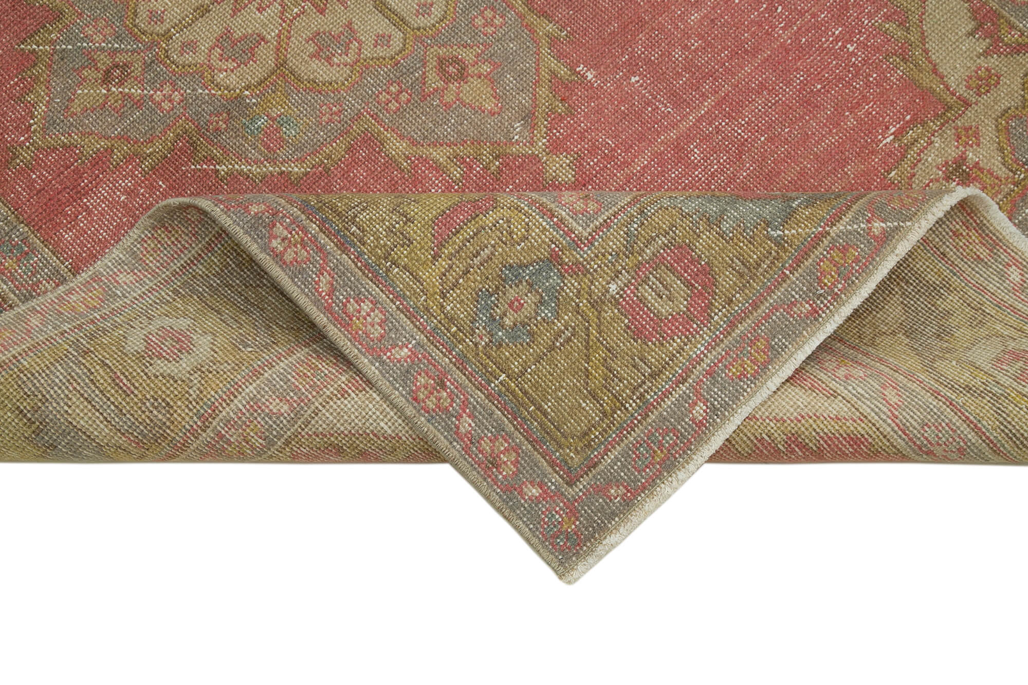 Handmade Vintage Area Rug - Beige Wool Carpet 4'6" x 10'10" Durable Cotton Weave