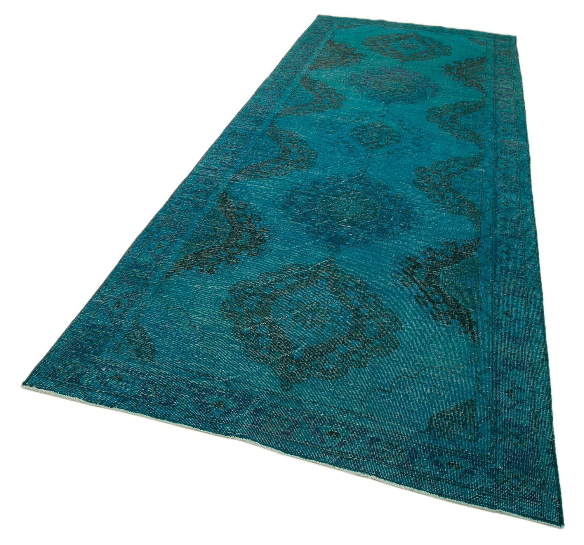 Vintage Wool Area Rug - Handmade Turquoise Cotton Rug 4'8'' x 12'10'' Classic Home Decor