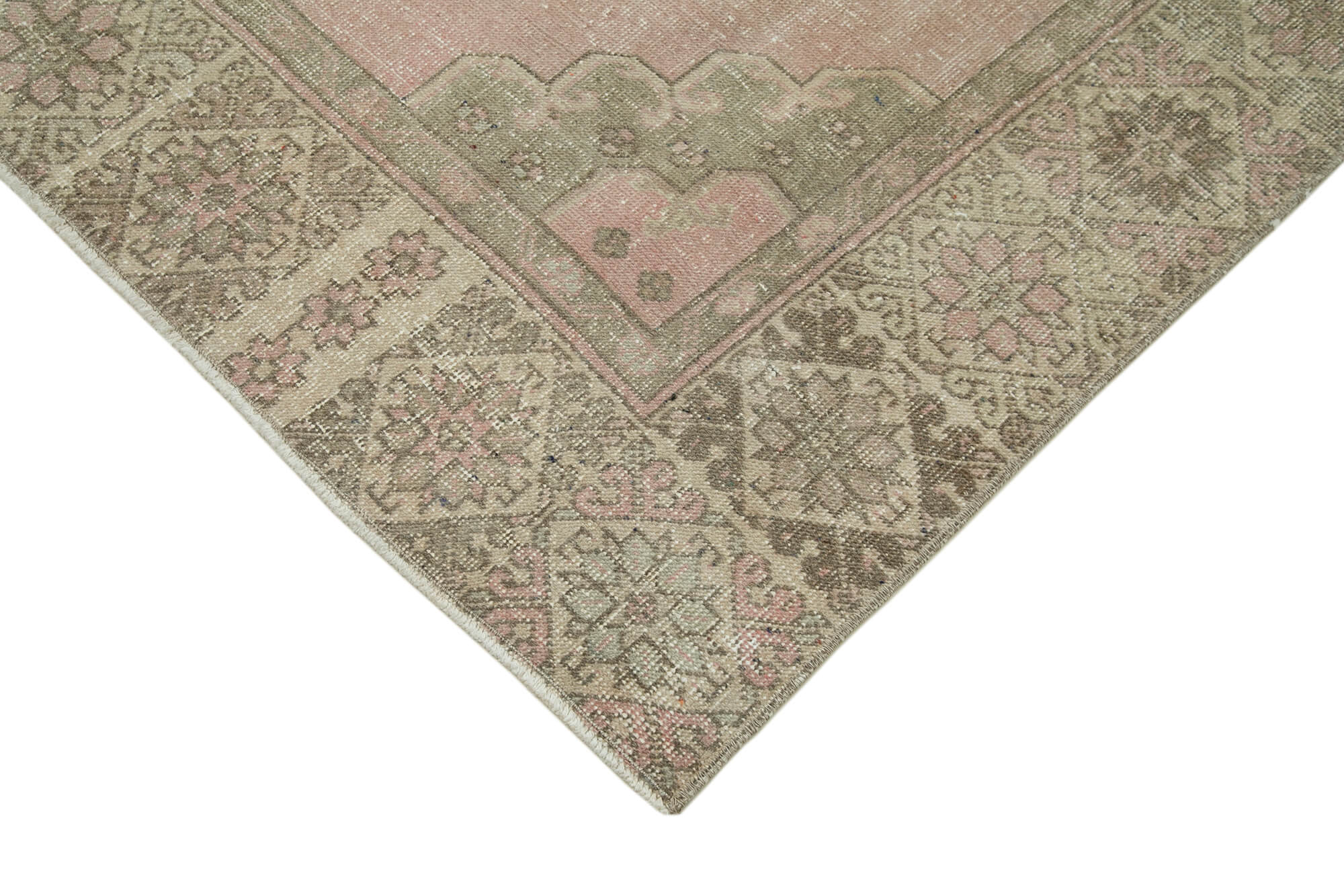 Handmade Vintage Area Rug - Beige Cotton Wool Blend | Durable Living Room Carpet 4'4''x12'6''