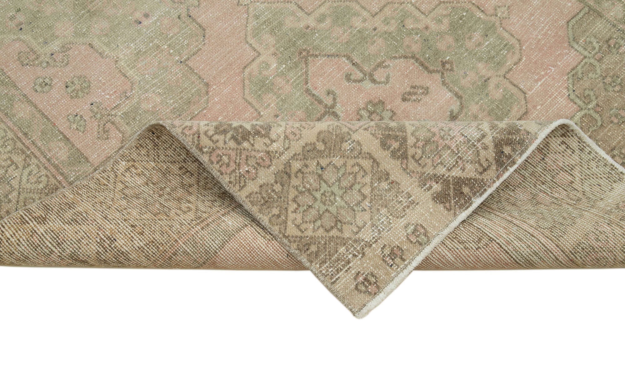 Handmade Vintage Area Rug - Beige Cotton Wool Blend | Durable Living Room Carpet 4'4''x12'6''