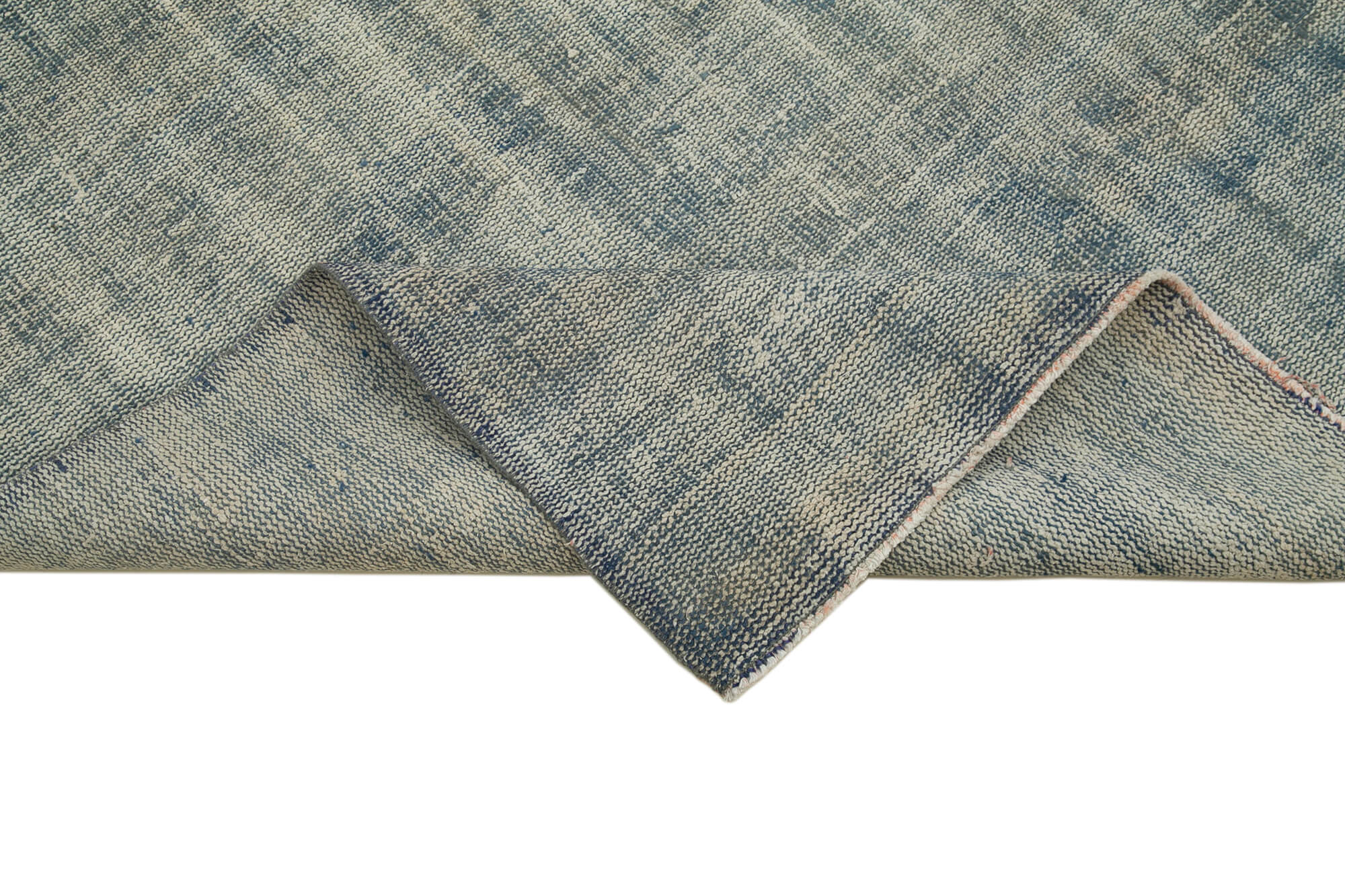 Handmade Vintage Area Rug - Blue Cotton Wool Turkish Vintage Rug 4'3''x11'6''