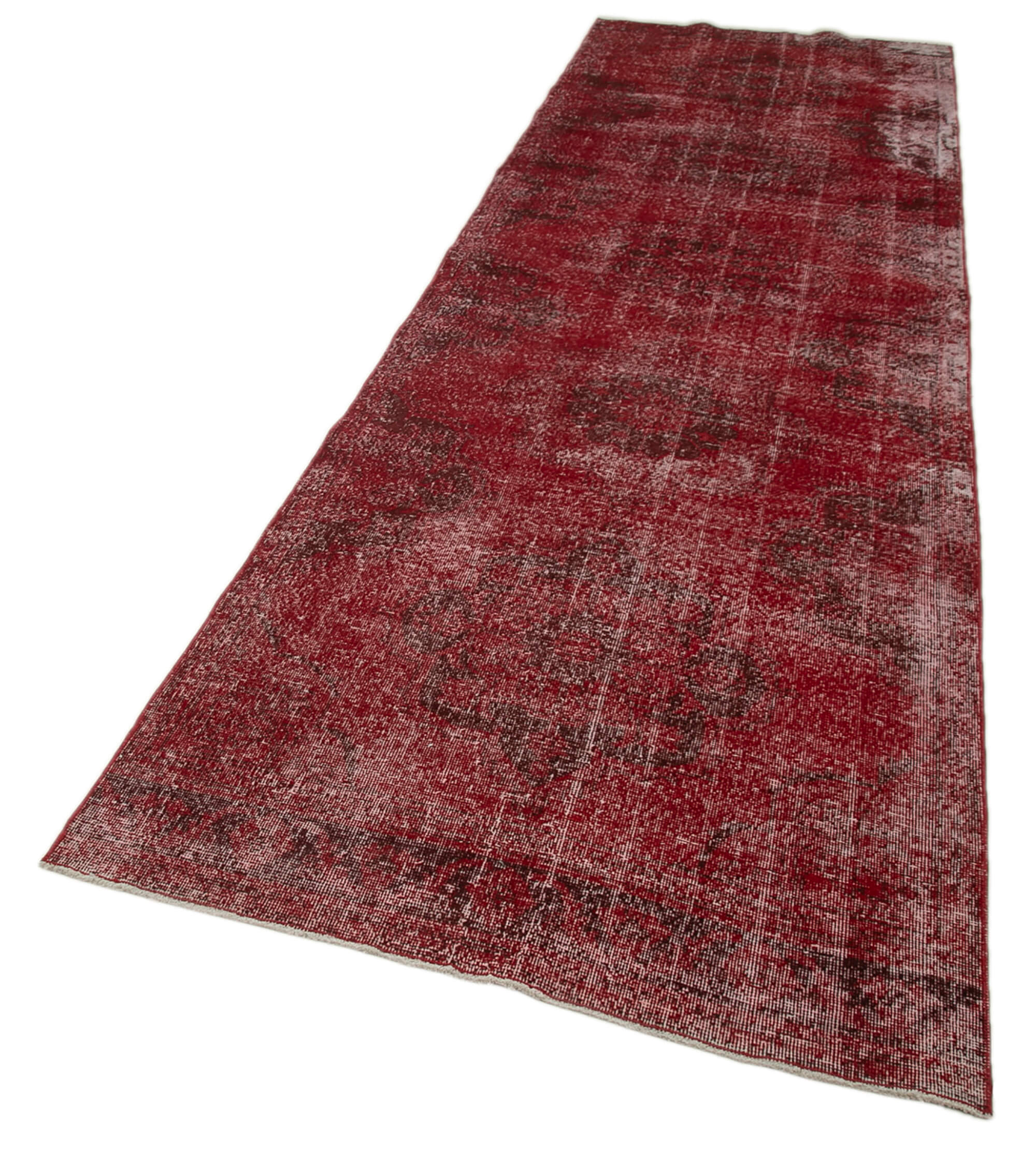 Vintage Wool Area Rug - Handmade Cotton Rug Red Turkish Hand Knotted Carpet 3'8''x13'1''