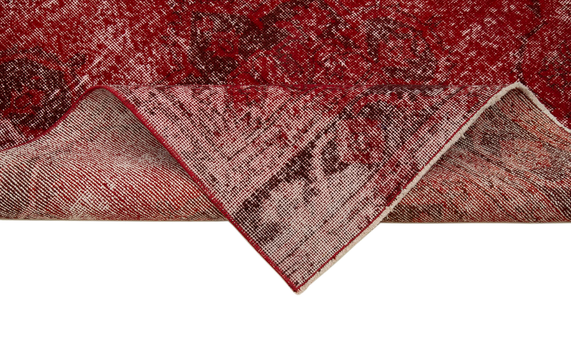 Vintage Wool Area Rug - Handmade Cotton Rug Red Turkish Hand Knotted Carpet 3'8''x13'1''