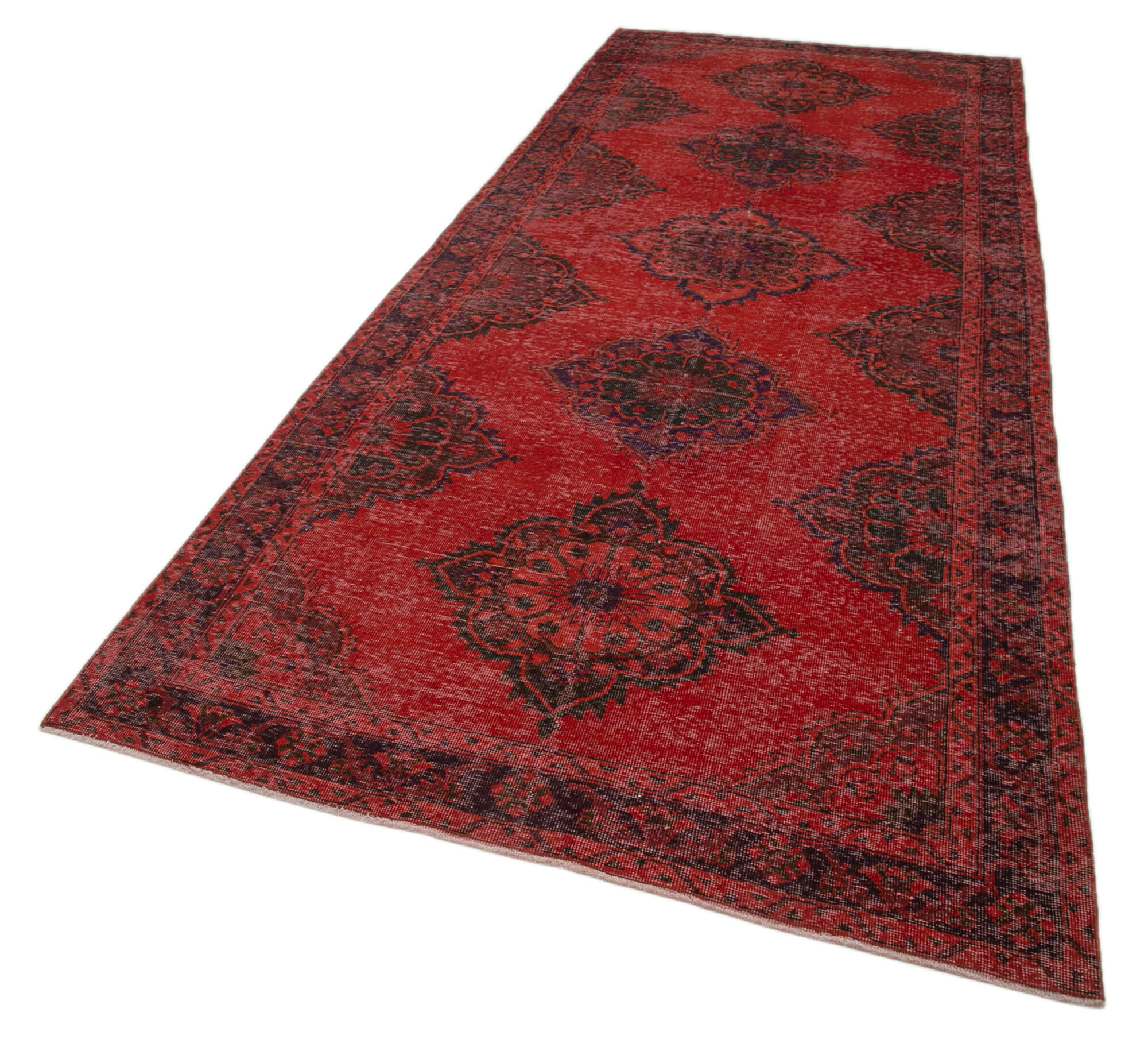 Handmade Wool Area Rug – Red Vintage Cotton Rug 4'11'' x 12'8'' | Turkish Hand Knotted Carpet